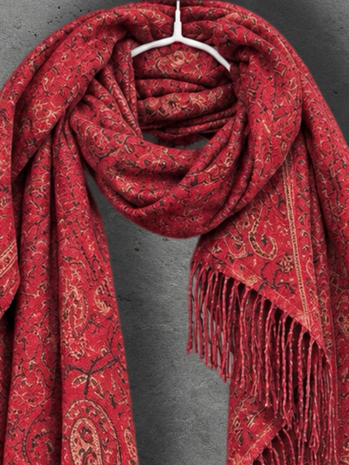 Red Paisley Reversible Winter Scarf, Bohemian Wrap Vintage Ornamental Shawl, Soft Warm Women Gift