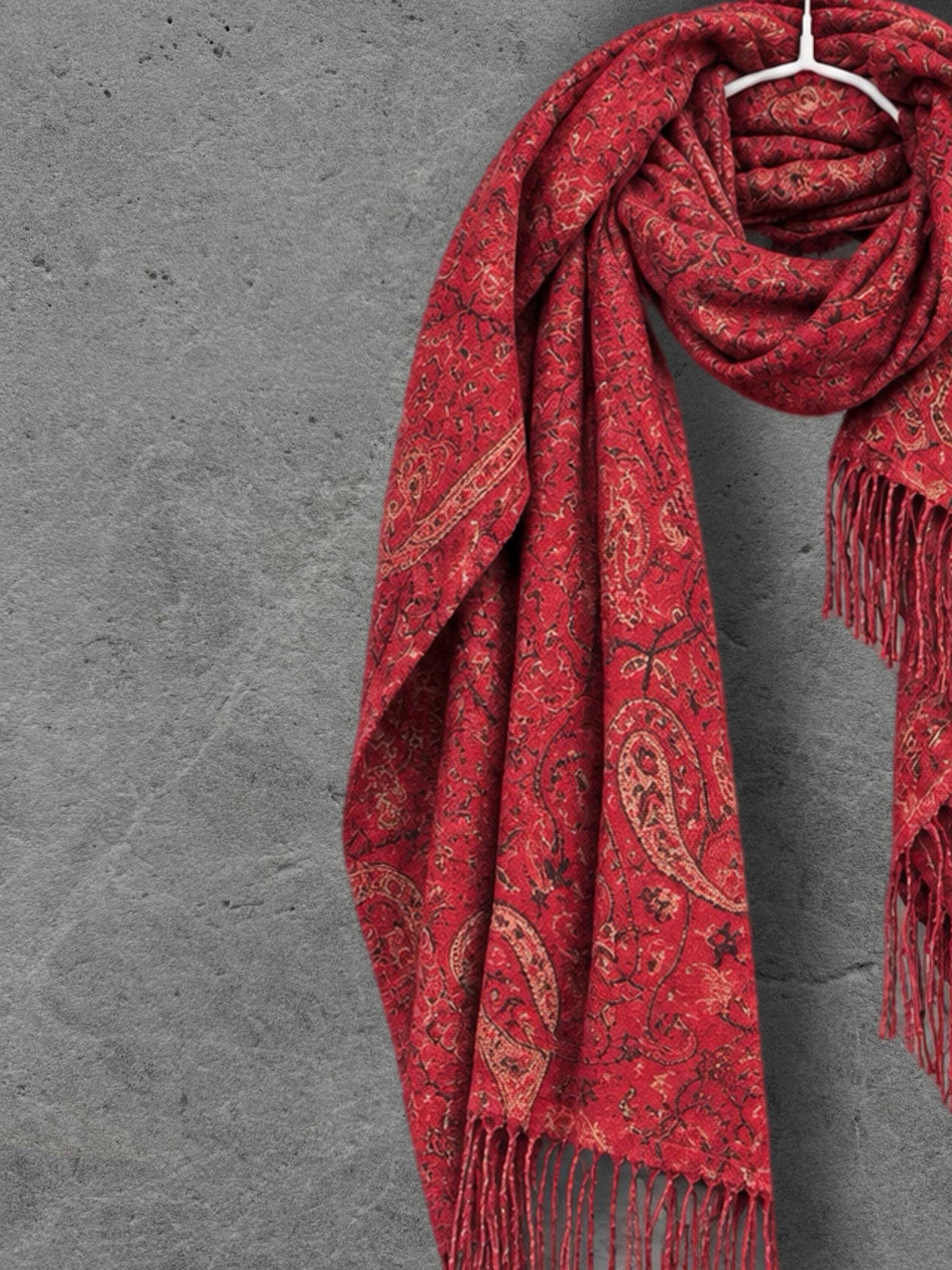 Red Paisley Reversible Winter Scarf, Bohemian Wrap Vintage Ornamental Shawl, Soft Warm Women Gift