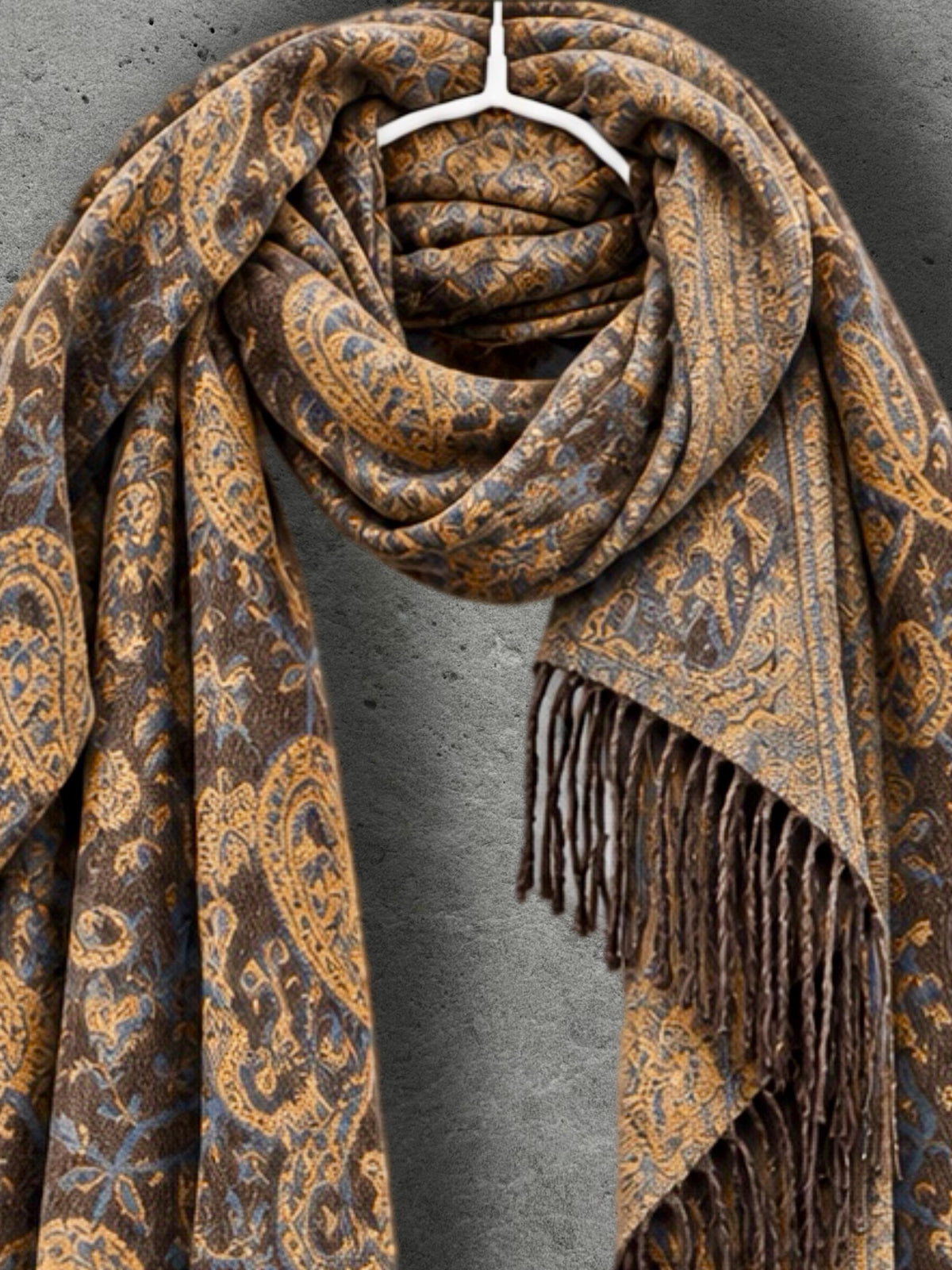Brown Mustard Yellow Heritage Winter Scarf, Reversible Paisley Jacquard Boho Wrap, Antique Inspired Womens Accessory,Ideal Gifts for Her