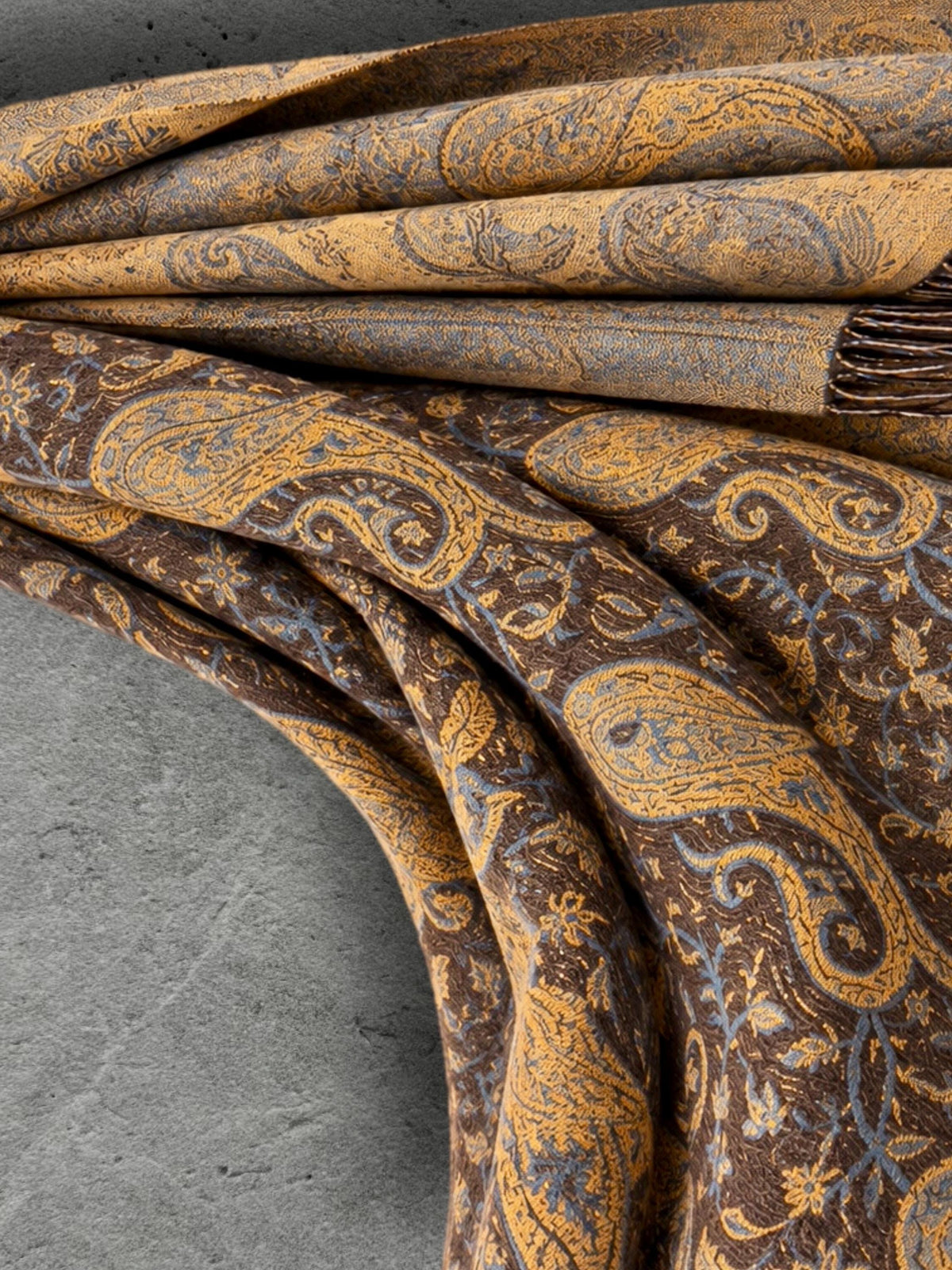 Brown Mustard Yellow Heritage Winter Scarf, Reversible Paisley Jacquard Boho Wrap, Antique Inspired Womens Accessory,Ideal Gifts for Her