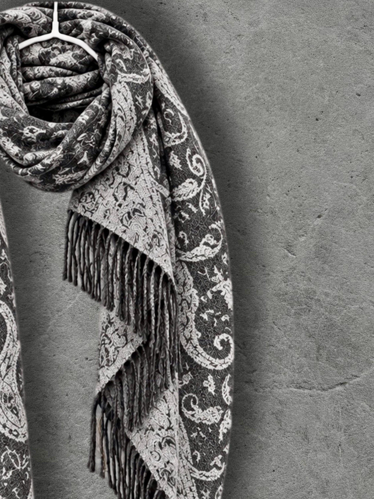 Charcoal Grey Monochrome Paisley Winter Scarf, Reversible Ornate Wrap, Ultra Soft Bohemian Shawl, Thoughtful Gift for Womens