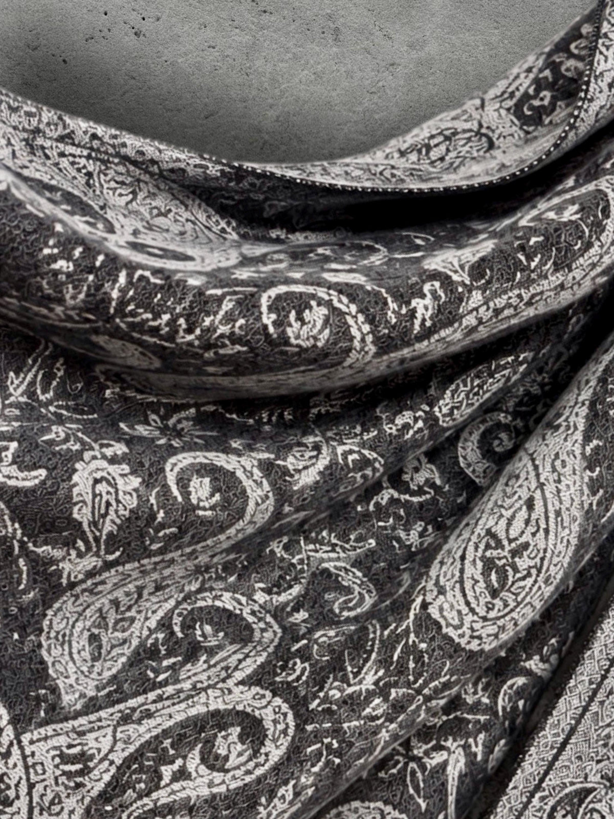 Charcoal Grey Monochrome Paisley Winter Scarf, Reversible Ornate Wrap, Ultra Soft Bohemian Shawl, Thoughtful Gift for Womens