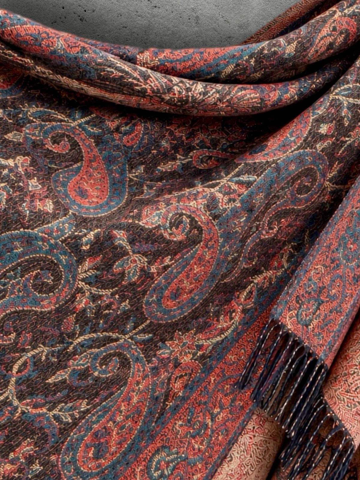 Brown Red Paisley Reversible Winter Scarf, Vintage Bohemian Wrap, Ornate Tapestry Shawl, Soft Warm Womens Gifts