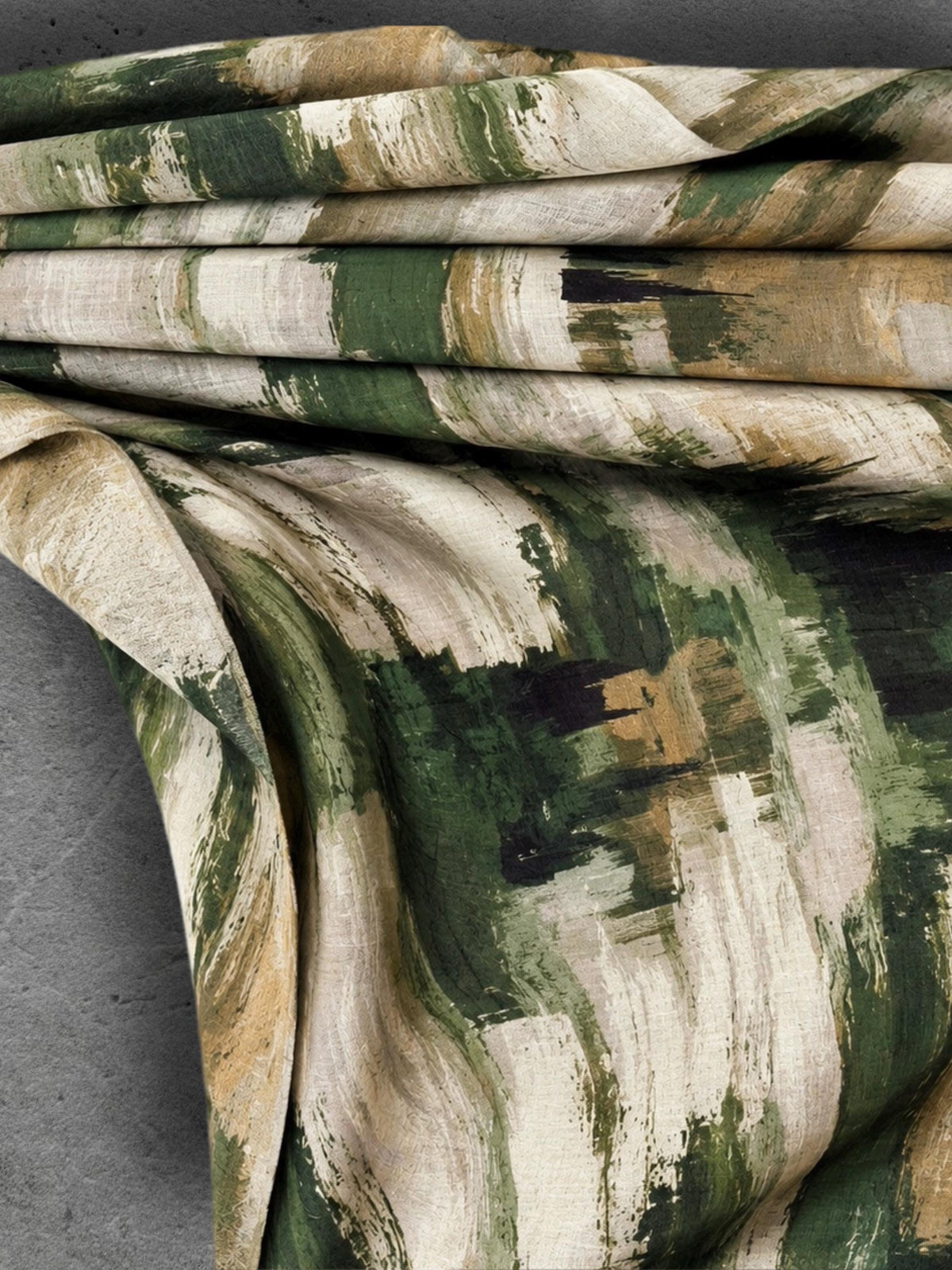 Forest Green Brushstroke Scarf, Abstract Autumn Wrap, Cream Camel Cotton Viscose Shawl, Artistic Women’s Accessory, Gift for Her