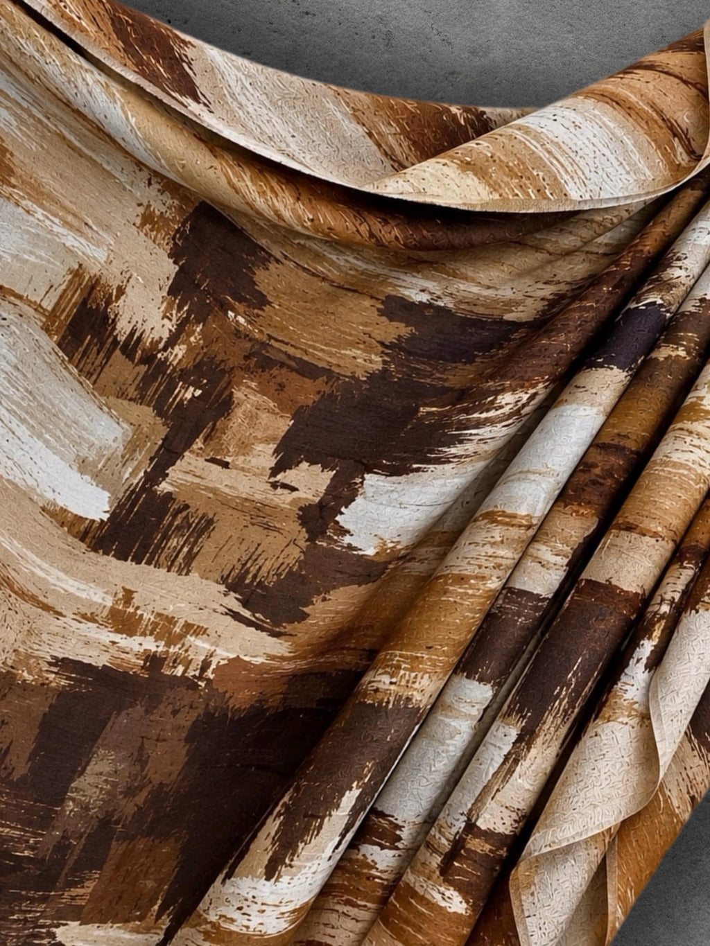 Chocolate Brown Painted Scarf, Caramel Cream Abstract Wrap, Earth Tone Cotton Viscose Shawl, Modern Autumn Accessory, Women’s Gift