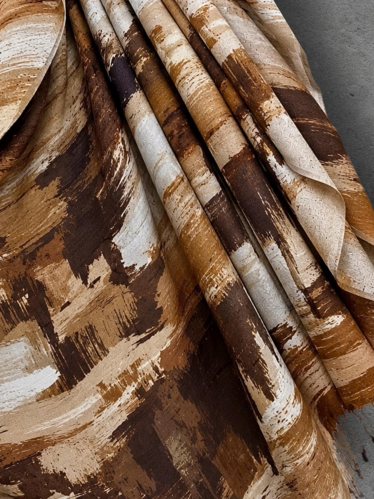 Chocolate Brown Painted Scarf, Caramel Cream Abstract Wrap, Earth Tone Cotton Viscose Shawl, Modern Autumn Accessory, Women’s Gift