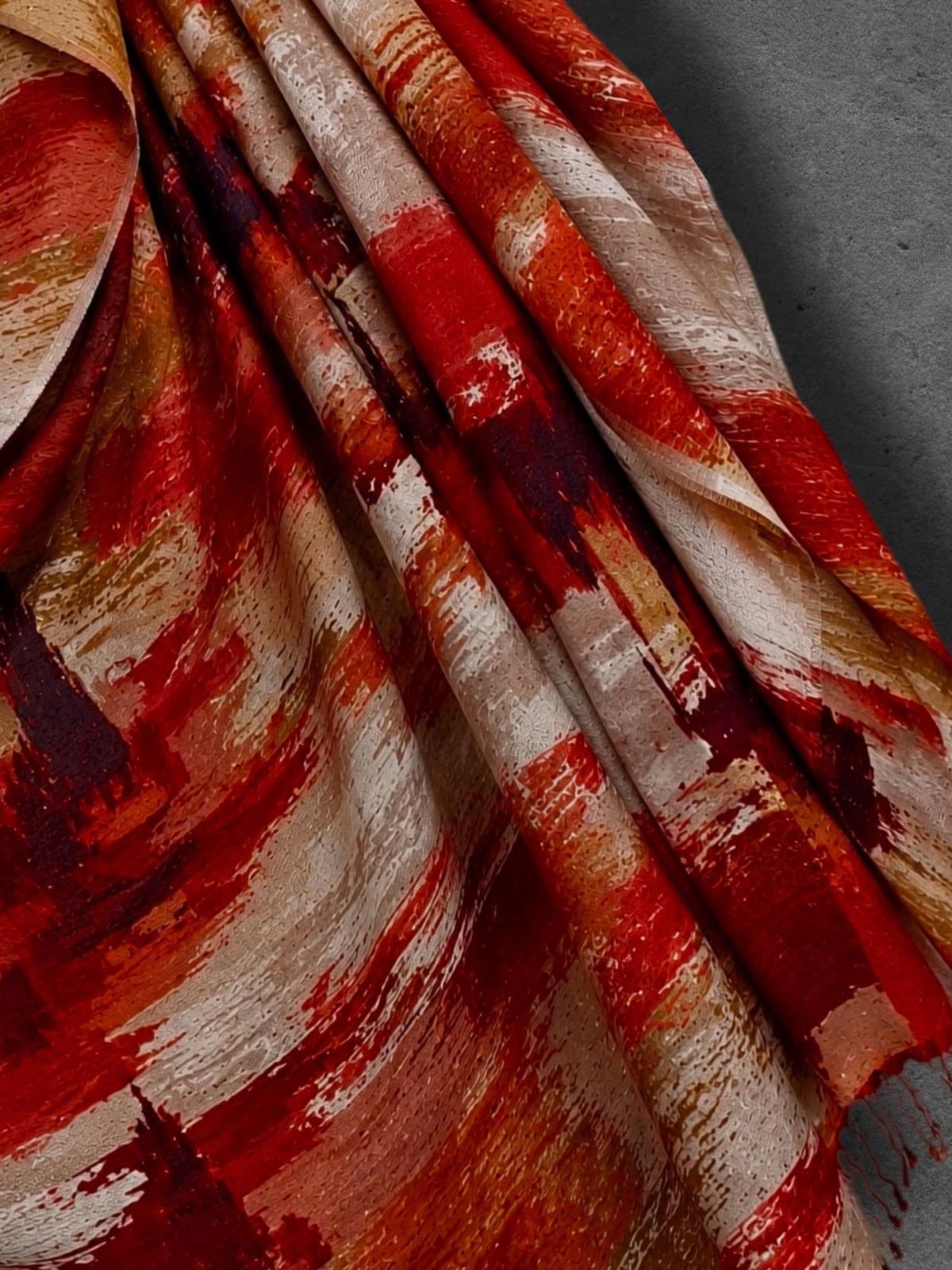 Red Beige Brushstroke Scarf, Burnt Orange Artistic Wrap, Abstract Cotton Viscose Shawl, Vibrant Fall Fashion, Statement Women’s Scarf