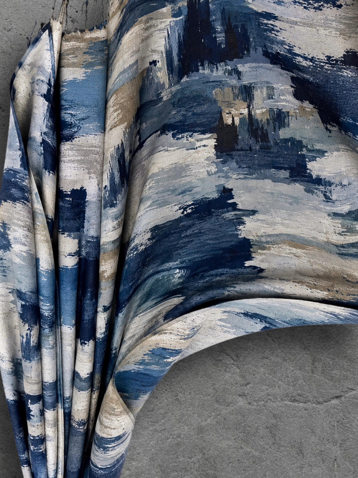 Navy Blue Abstract Scarf, Powder Blue Cream Brushstroke Wrap, Cotton Viscose Artistic Shawl, Contemporary Women’s Autumn Accessory