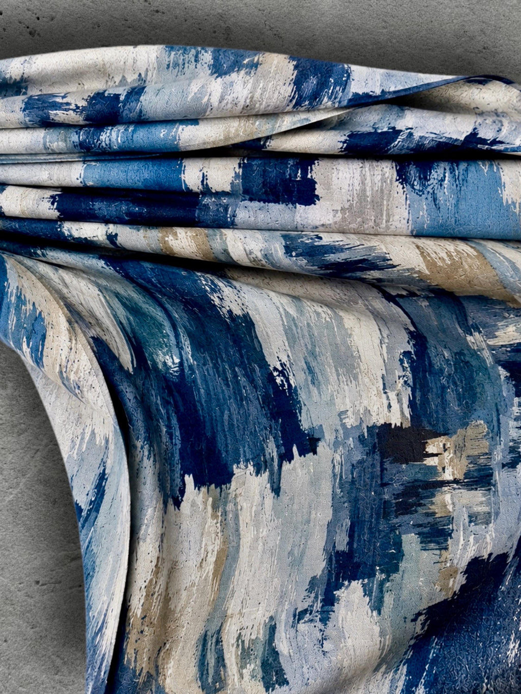 Navy Blue Abstract Scarf, Powder Blue Cream Brushstroke Wrap, Cotton Viscose Artistic Shawl, Contemporary Women’s Autumn Accessory