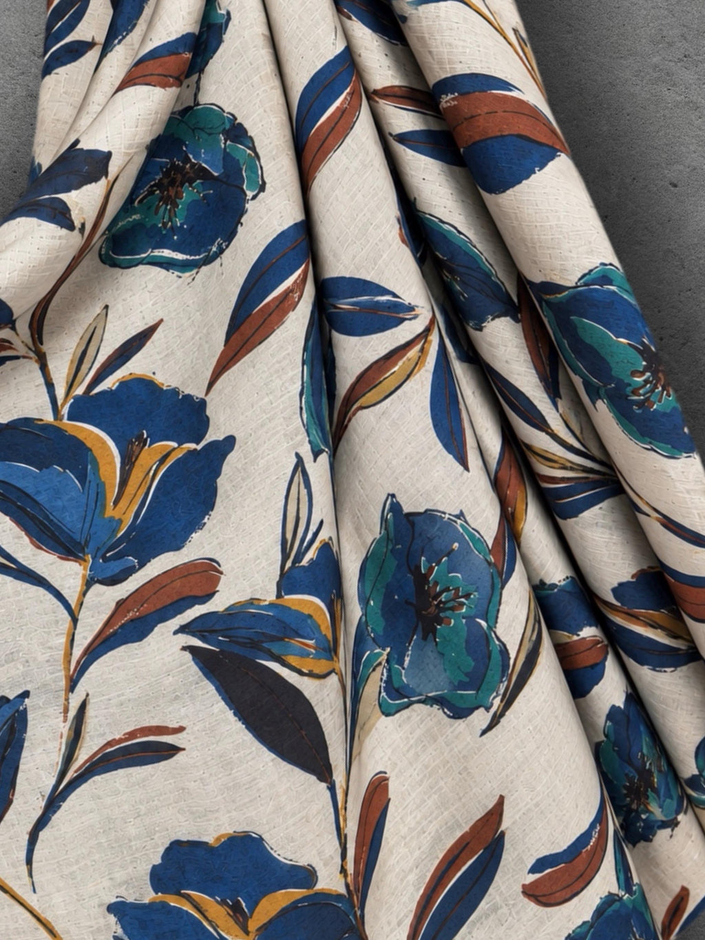 Ivory Blue Floral Print Scarf, Lightweight Autumn Wrap, Teal Botanical Shawl for Women, Ideal Gifts for Her