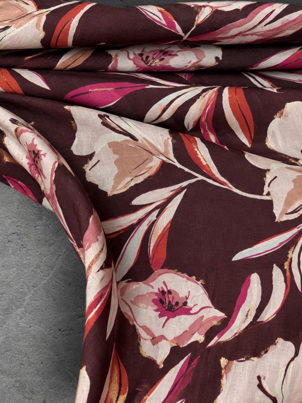 Burgundy Pink Floral Print Scarf, Lightweight Autumn Shawl, Cream Botanical Wrap for Women, Great Gift for Her