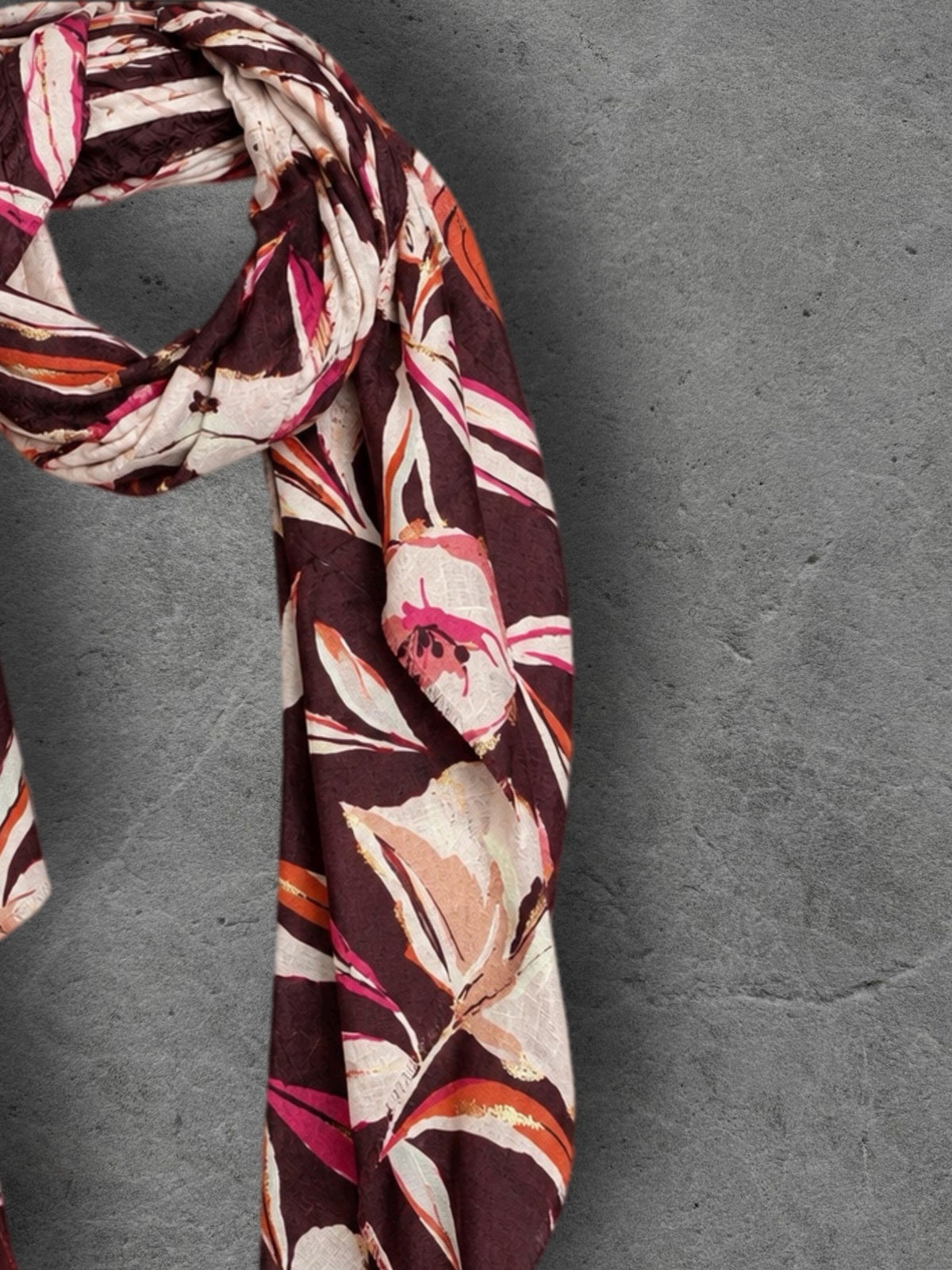 Burgundy Pink Floral Print Scarf, Lightweight Autumn Shawl, Cream Botanical Wrap for Women, Great Gift for Her