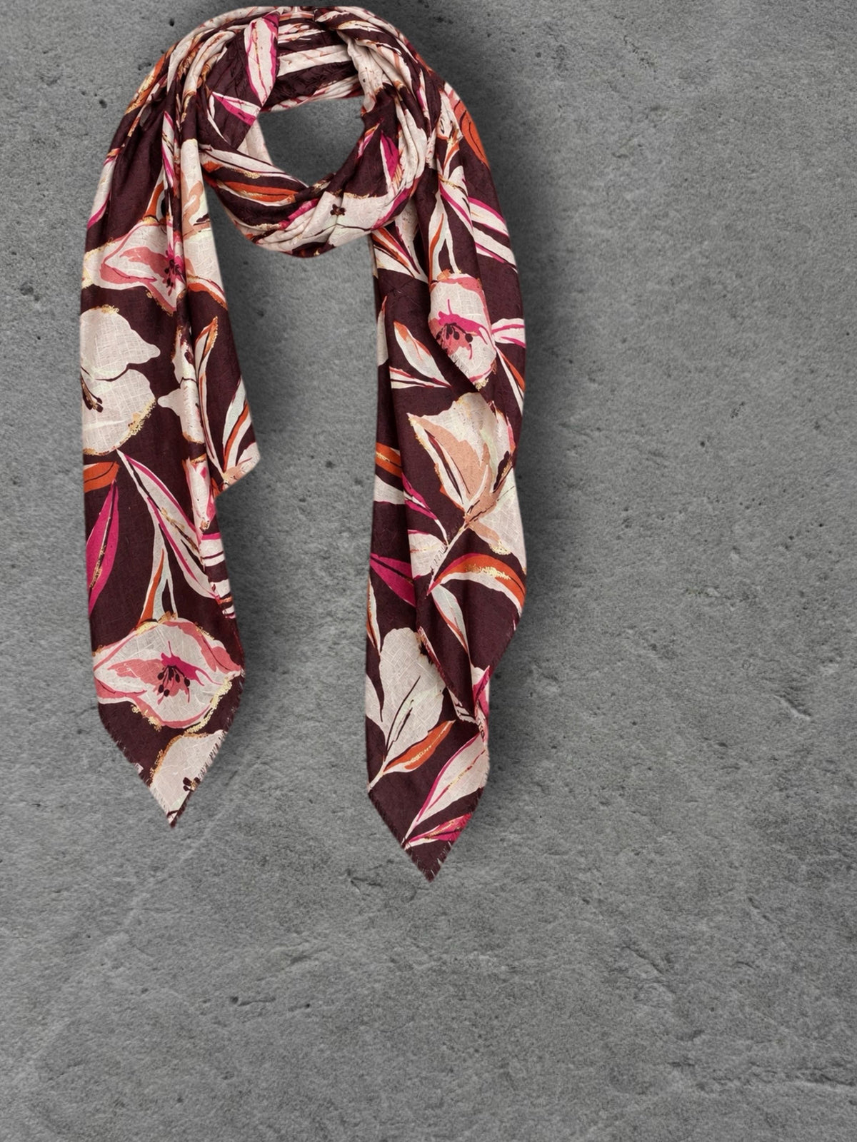 Burgundy Pink Floral Print Scarf, Lightweight Autumn Shawl, Cream Botanical Wrap for Women, Great Gift for Her