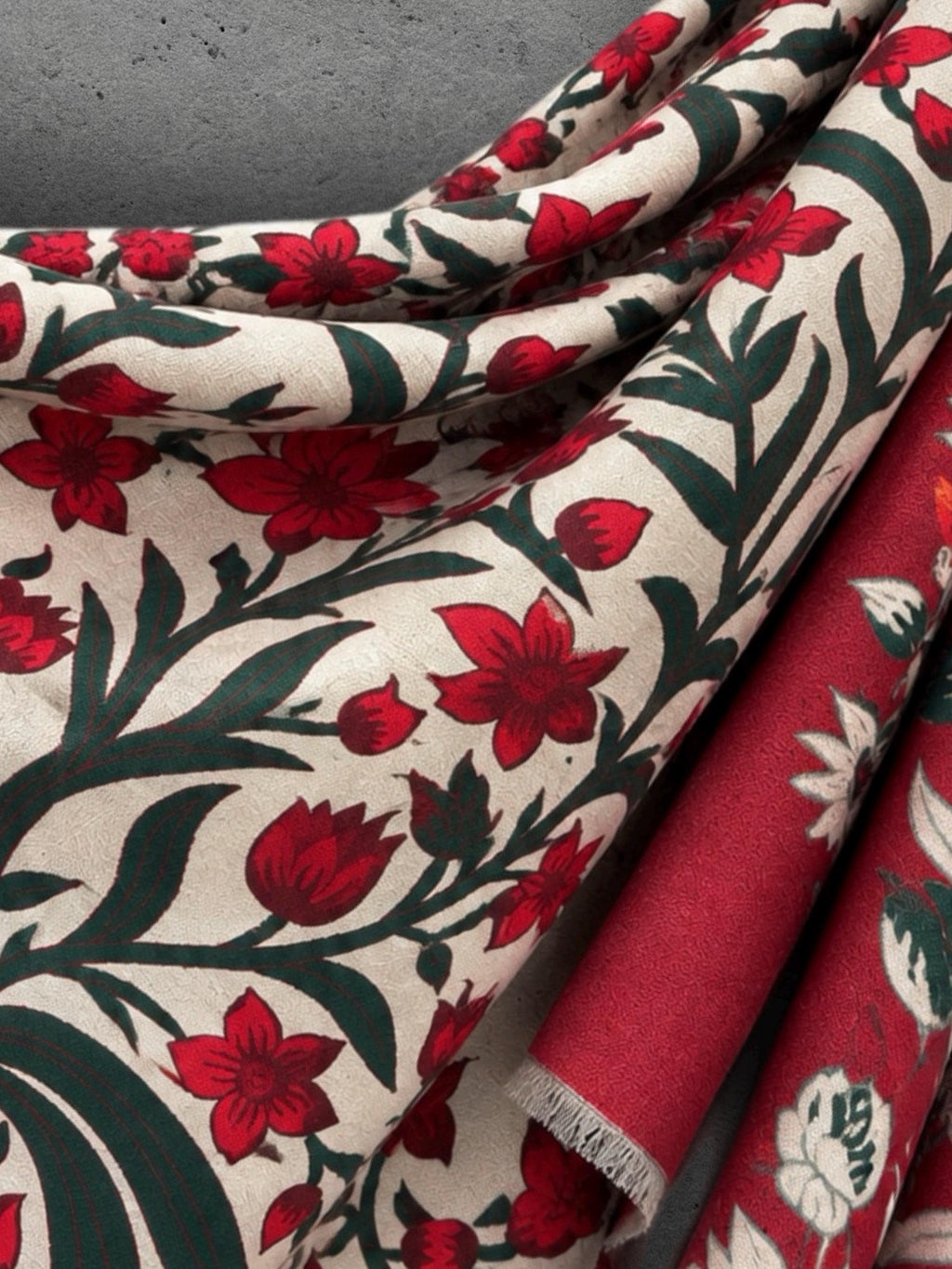 Off White and Red Heritage Garden Floral Reversible Winter Scarf, Ultra Soft Botanical Wrap, Cozy Gifts for Her