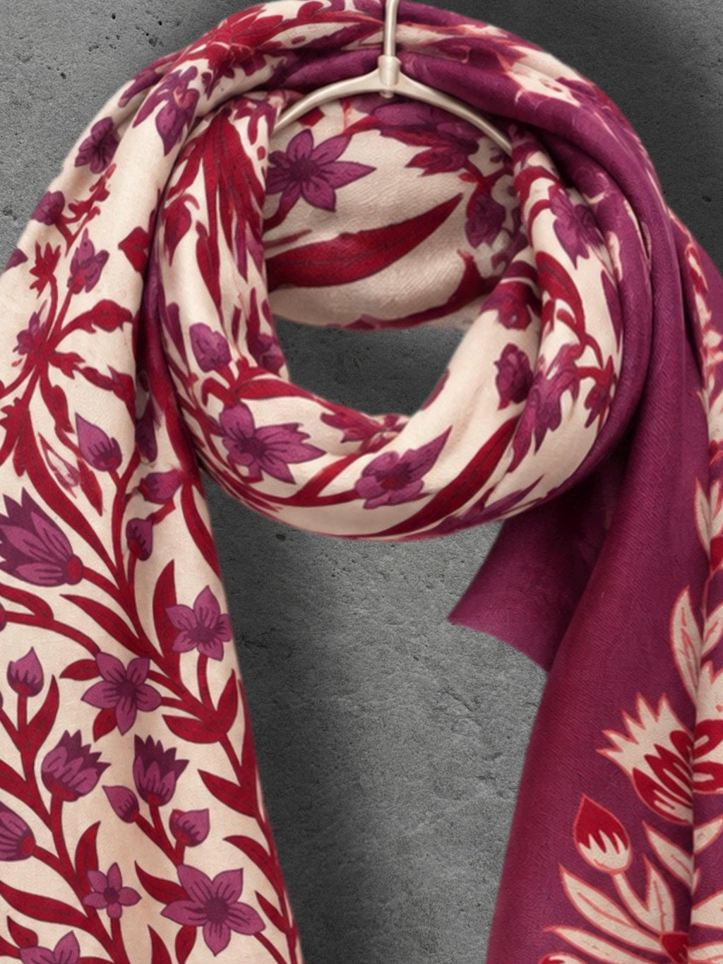 Cream and Burgundy Heritage Garden Floral Reversible Winter Scarf, Luxury Shawl for Women, Warm Gift for Her