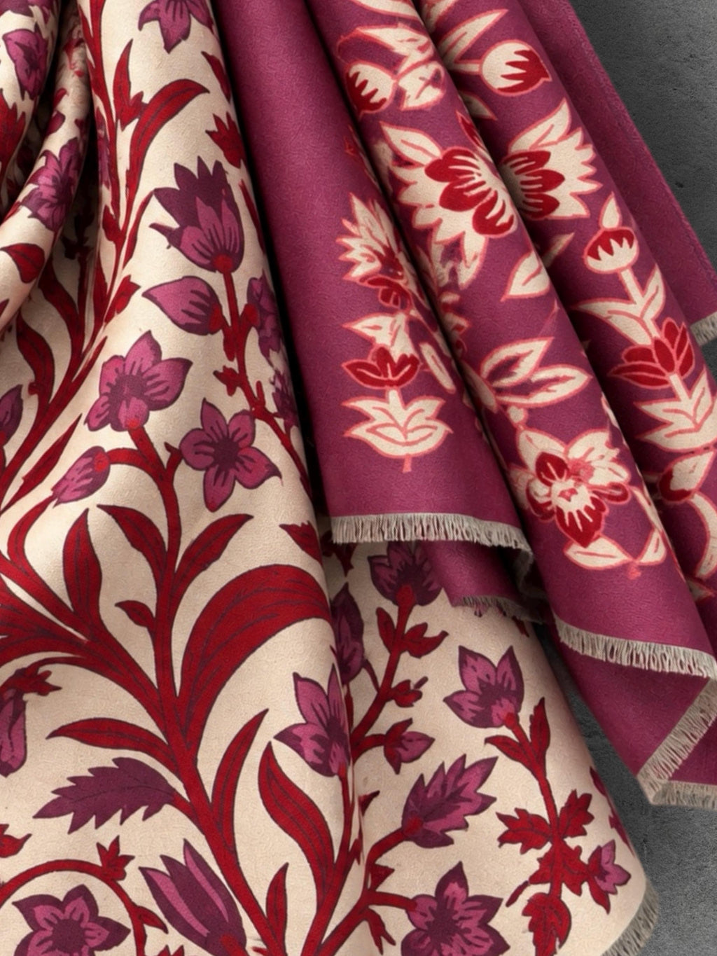 Cream and Burgundy Heritage Garden Floral Reversible Winter Scarf, Luxury Shawl for Women, Warm Gift for Her
