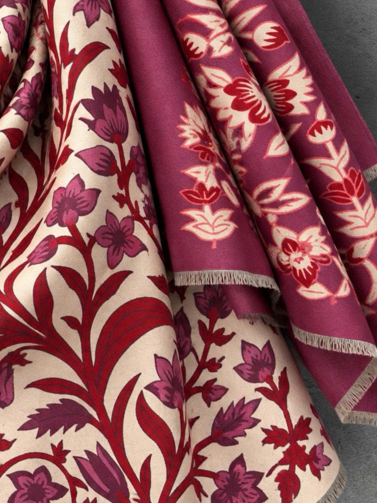 Cream and Burgundy Heritage Garden Floral Reversible Winter Scarf, Luxury Shawl for Women, Warm Gift for Her