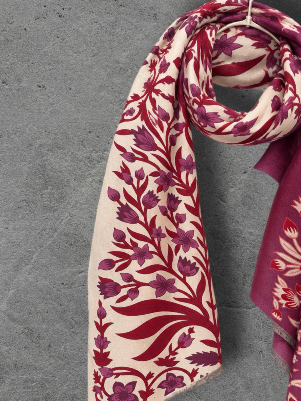 Cream and Burgundy Heritage Garden Floral Reversible Winter Scarf, Luxury Shawl for Women, Warm Gift for Her