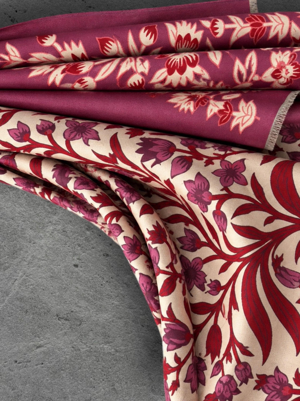 Cream and Burgundy Heritage Garden Floral Reversible Winter Scarf, Luxury Shawl for Women, Warm Gift for Her