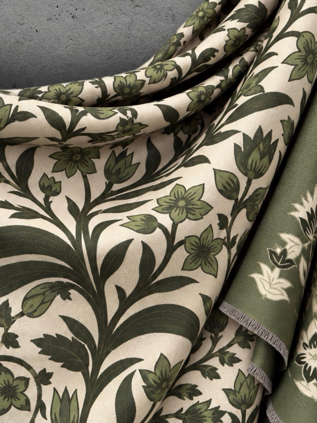 Beige and Olive Green Heritage Garden Floral Reversible Winter Scarf, Cosy Botanical Wrap, Thoughtful Gifts for Her