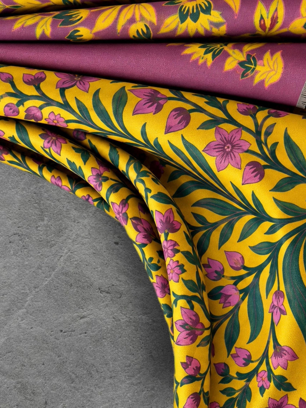 Mustard Yellow and Purple Heritage Garden Floral Reversible Winter Scarf, Warm Shawl for Women, Ideal Christmas Gifts