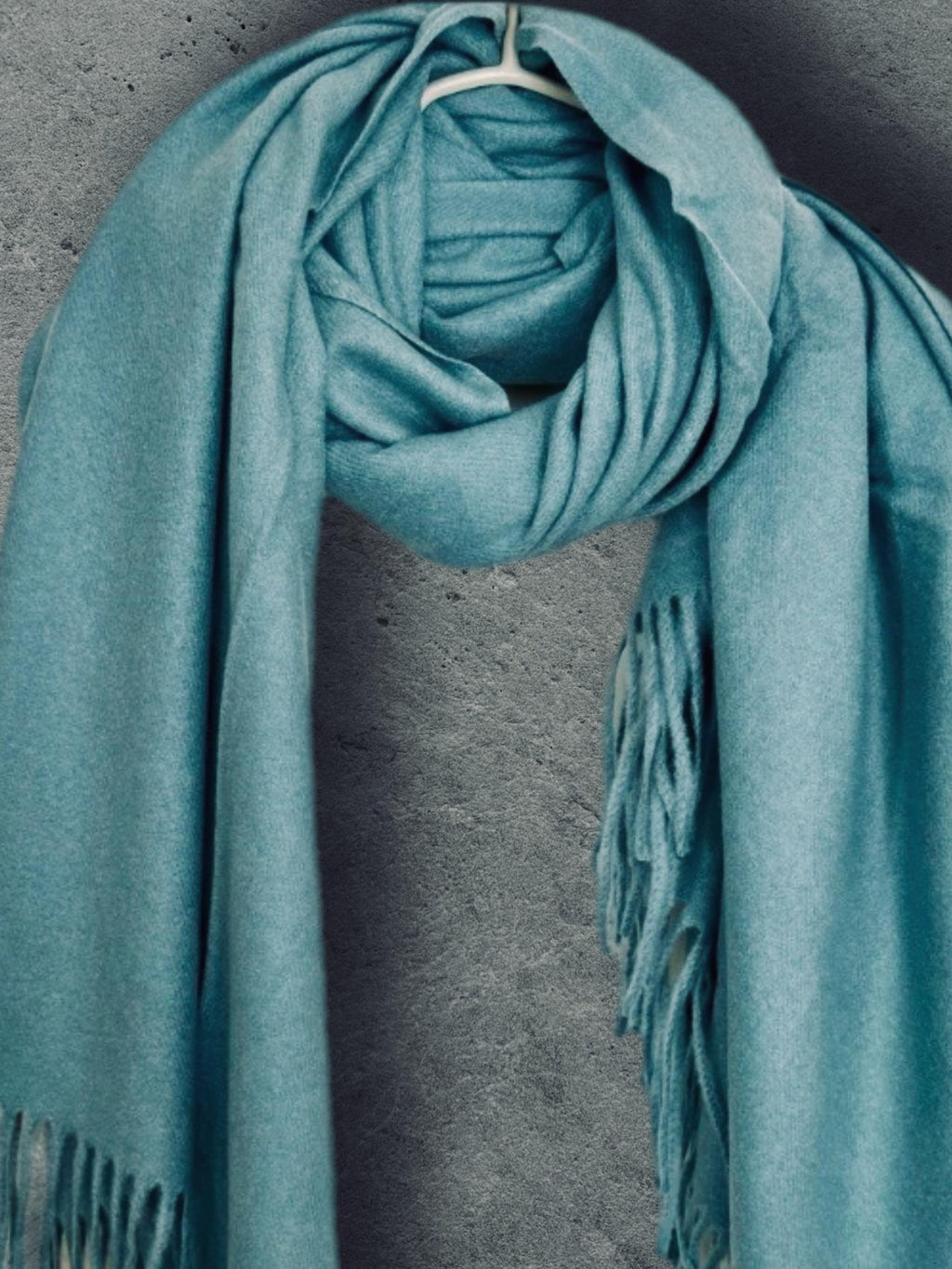 Teal Blue Winter Scarf, Ultra Soft Plain Wrap, Unisex Fringed Shawl, Warm Gifts for Him Her