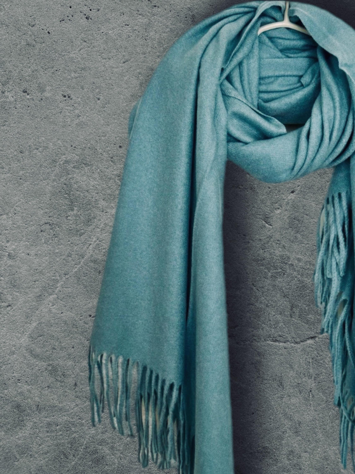 Teal Blue Winter Scarf, Ultra Soft Plain Wrap, Unisex Fringed Shawl, Warm Gifts for Him Her