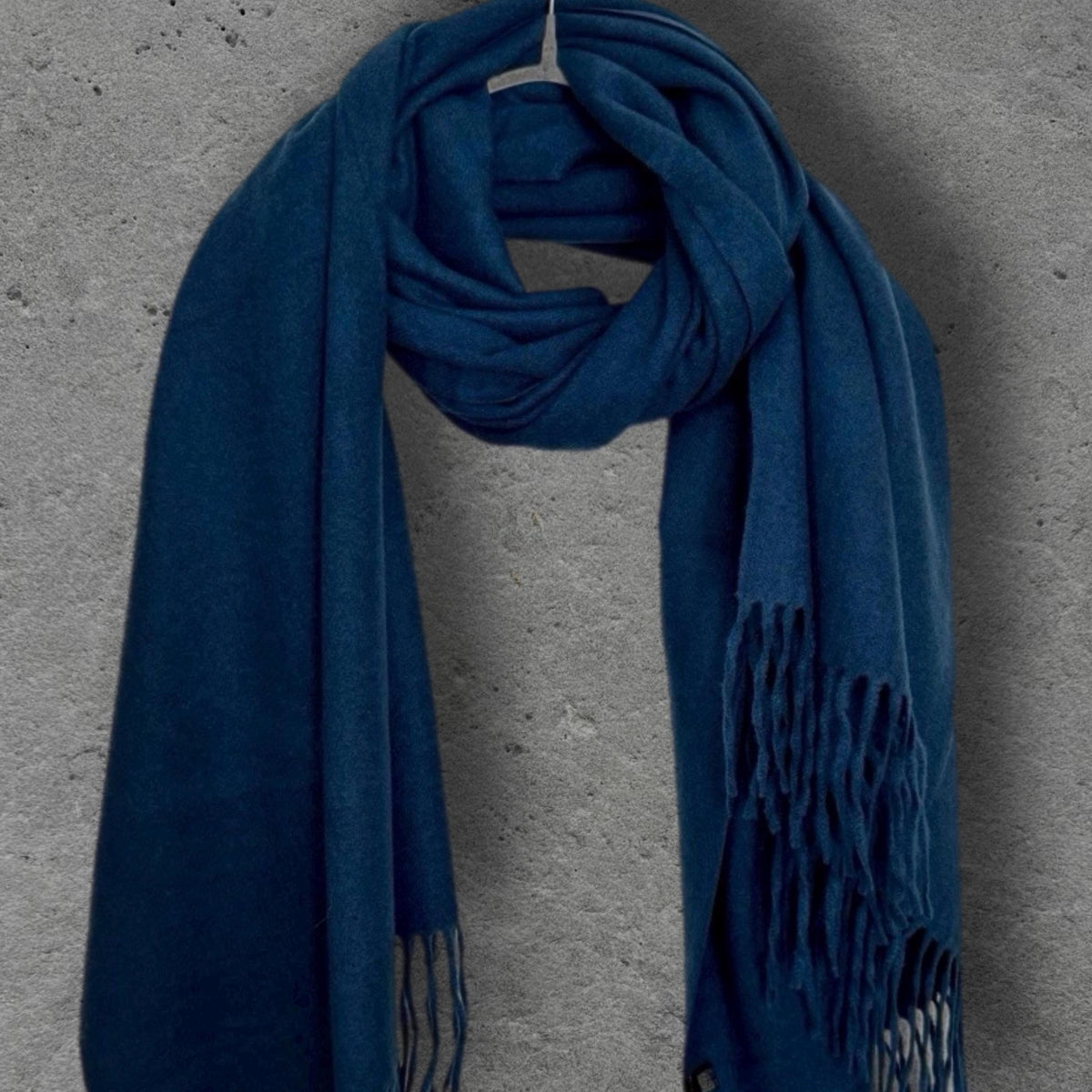 Navy Blue Winter Scarf, Classic Plain Shawl, Ultra Soft Unisex Wrap with Fringe, Warm Gifts for Him and Her