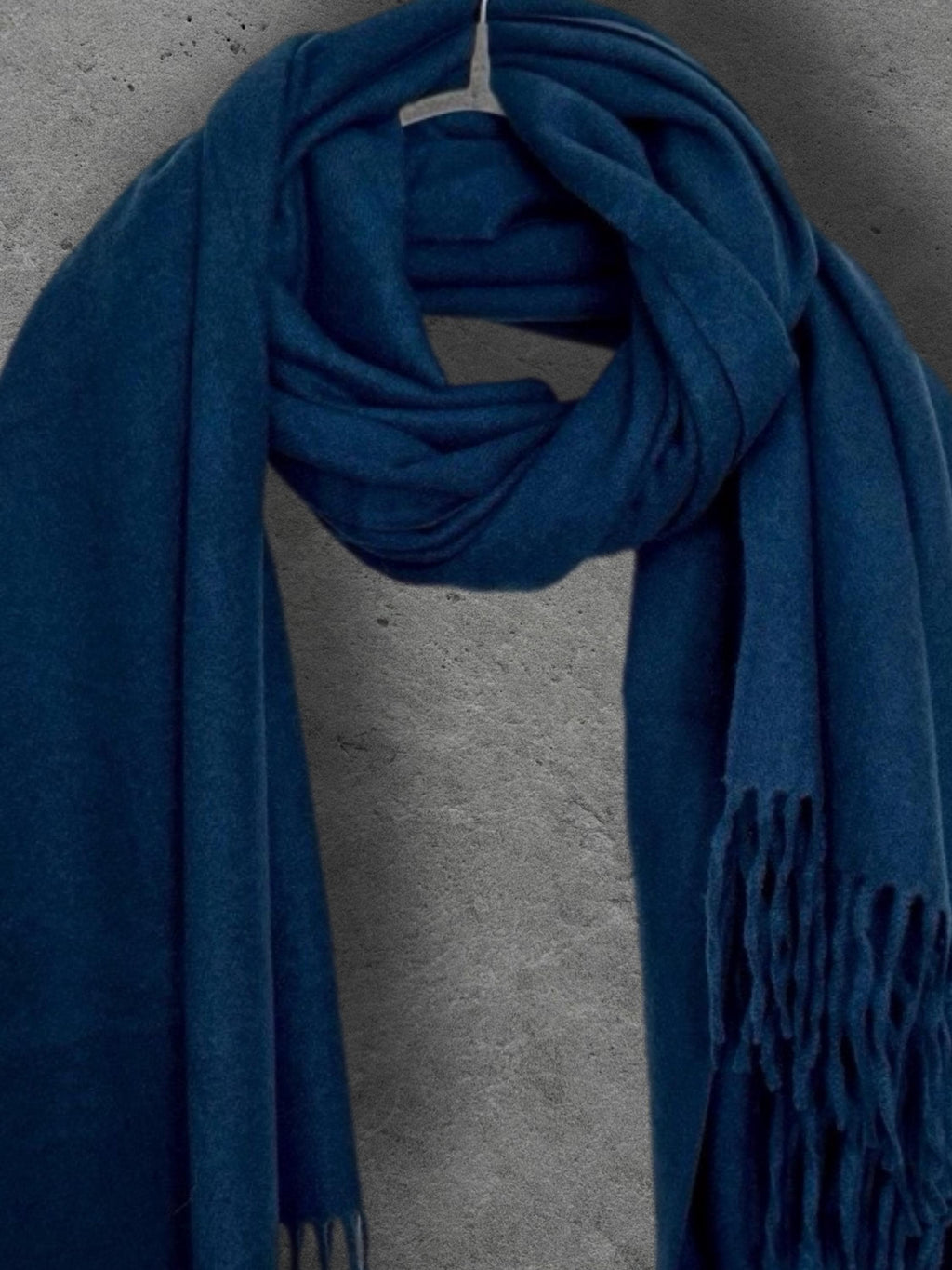 Navy Blue Winter Scarf, Classic Plain Shawl, Ultra Soft Unisex Wrap with Fringe, Warm Gifts for Him and Her