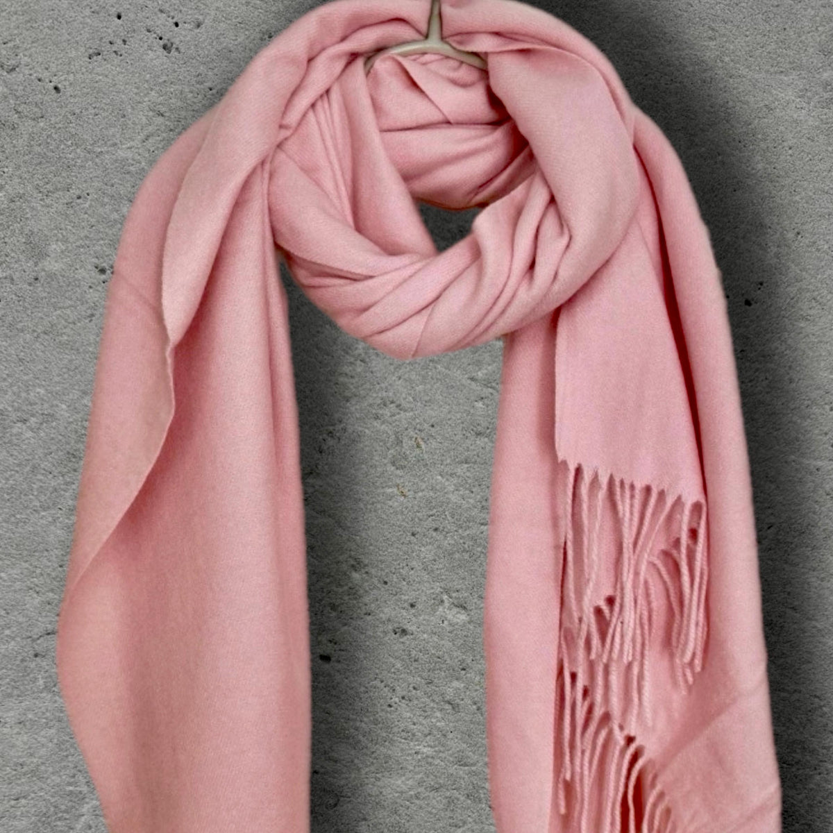 Blush Pink Winter Scarf, Ultra Soft Plain Shawl, Cosy Fringed Wrap for Women, Warm Gifts for Her