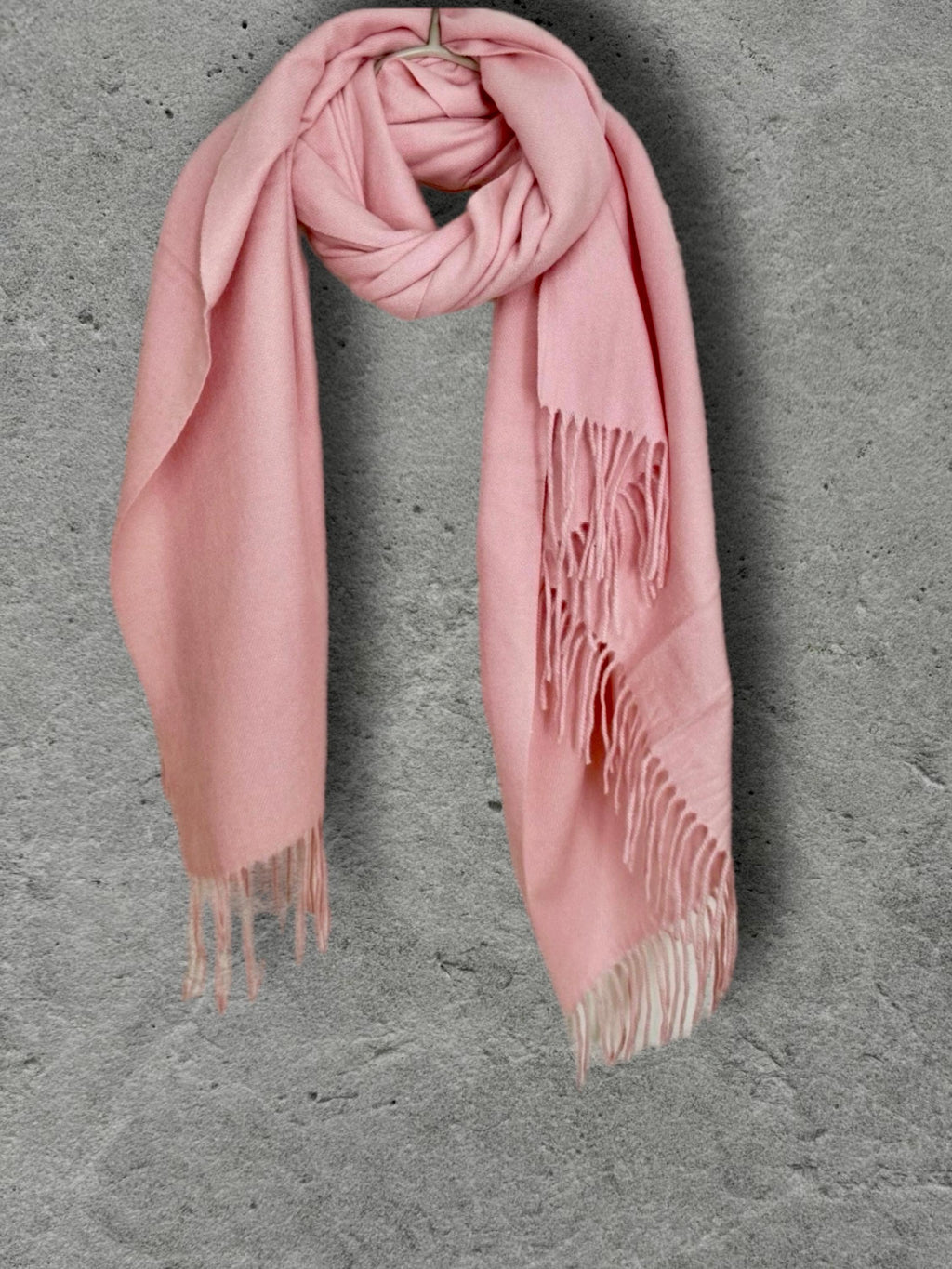 Blush Pink Winter Scarf, Ultra Soft Plain Shawl, Cosy Fringed Wrap for Women, Warm Gifts for Her