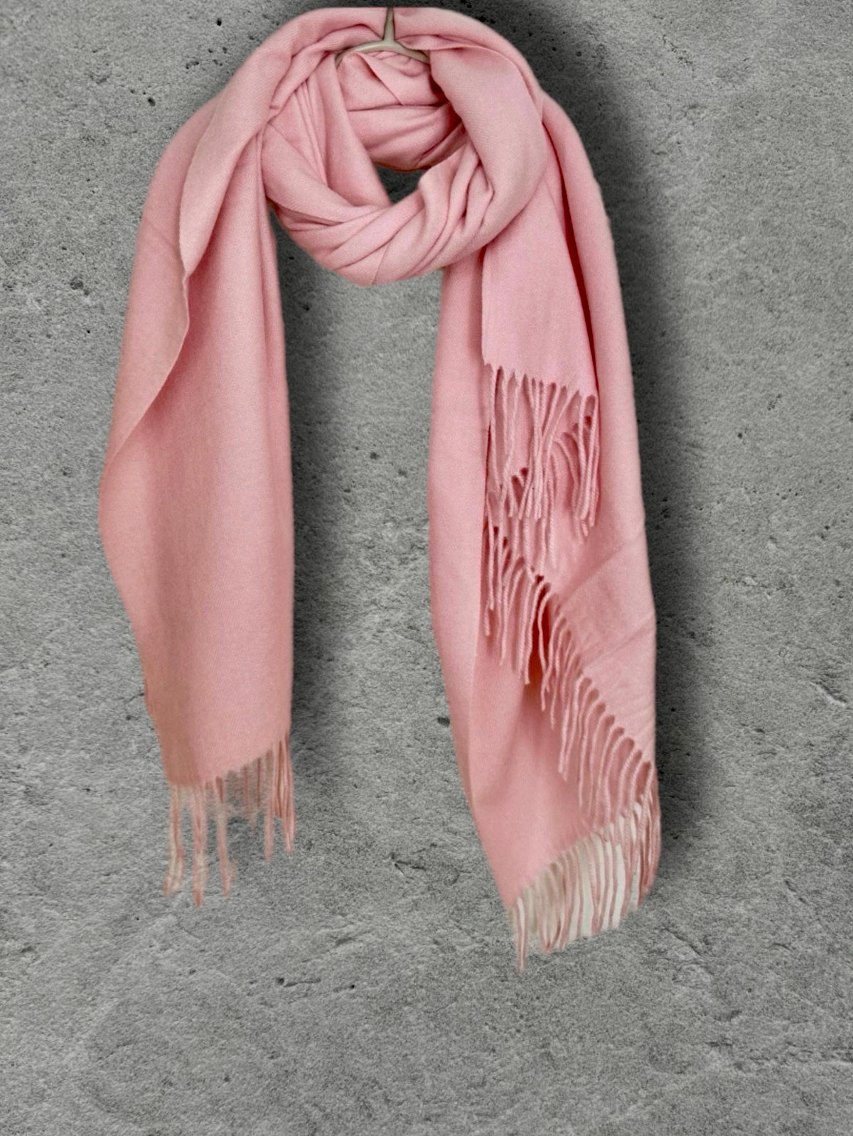 Blush Pink Winter Scarf, Ultra Soft Plain Shawl, Cosy Fringed Wrap for Women, Warm Gifts for Her