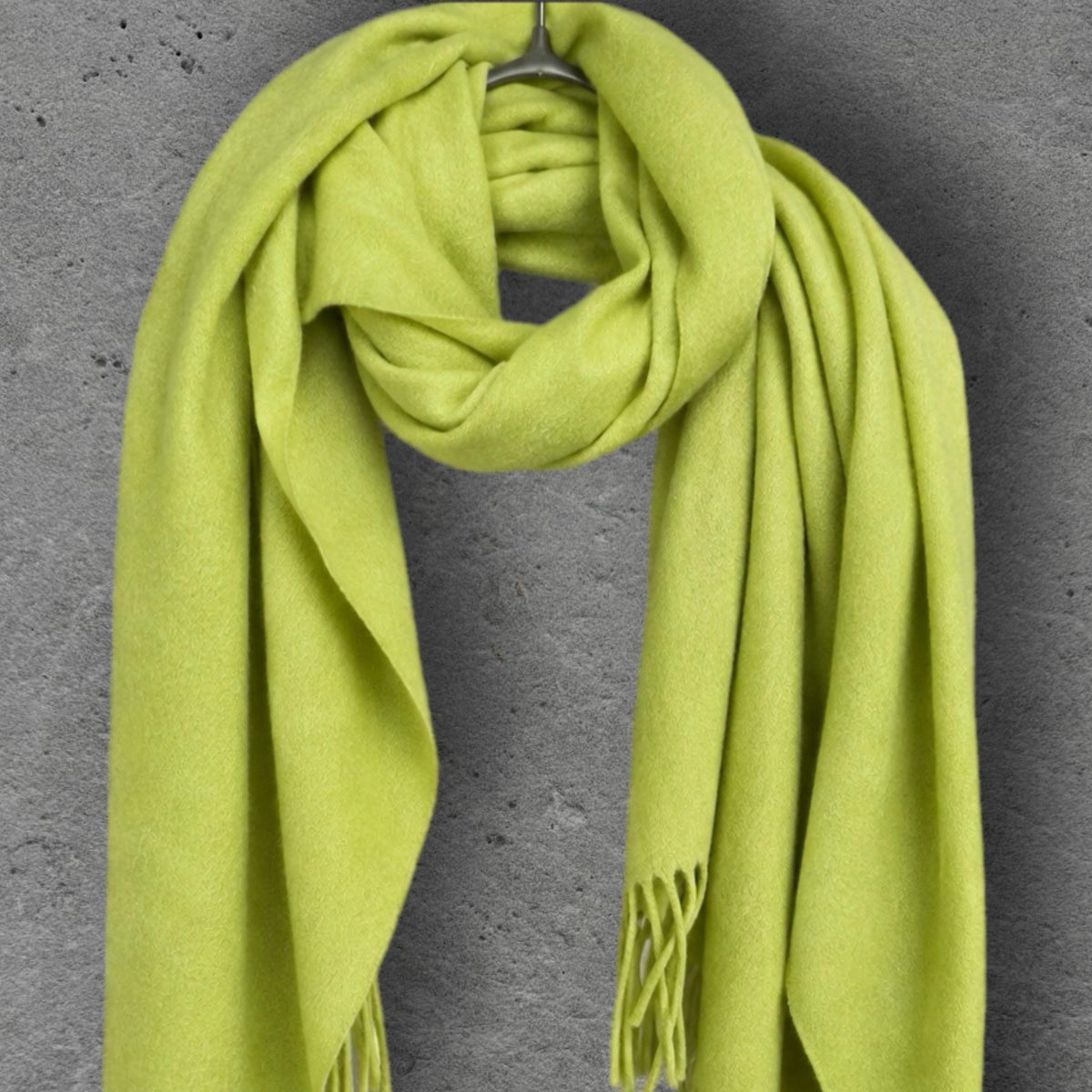 Lime Green Winter Scarf, Ultra Soft Fringed Shawl for Women, Bright Plain Warm Wrap, Cozy Gifts for Her
