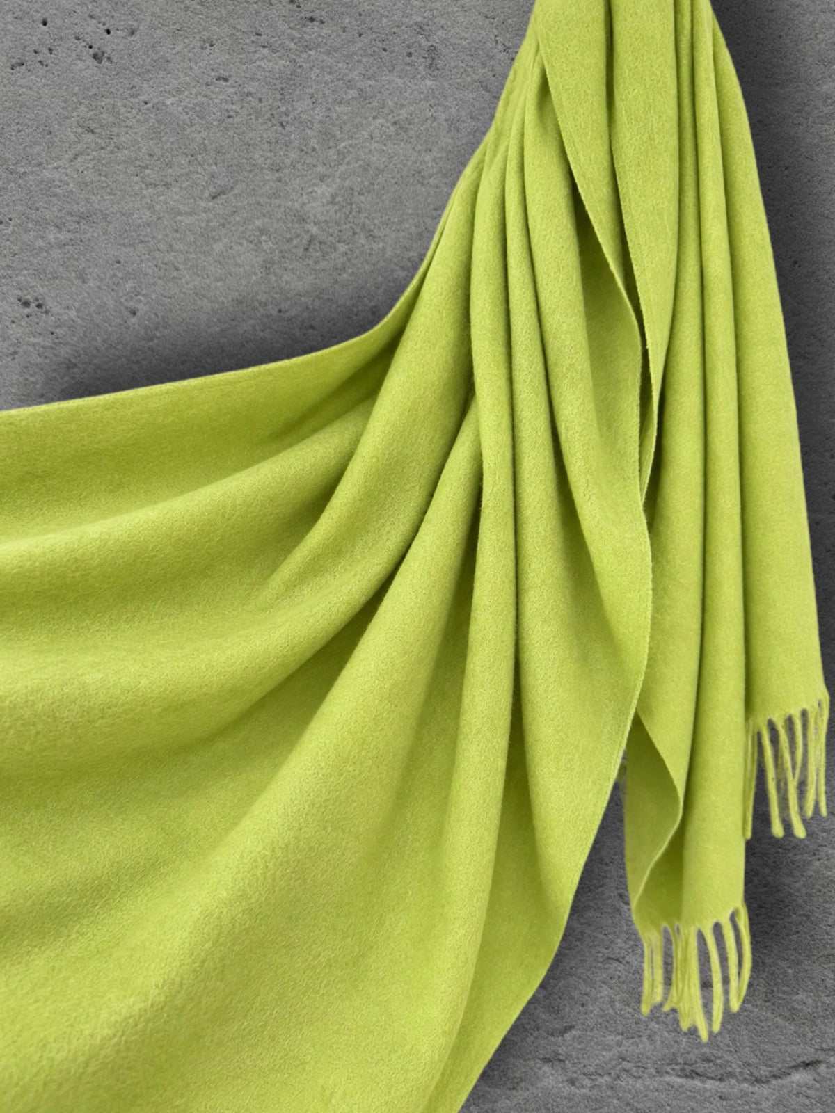 Lime Green Winter Scarf, Ultra Soft Fringed Shawl for Women, Bright Plain Warm Wrap, Cozy Gifts for Her