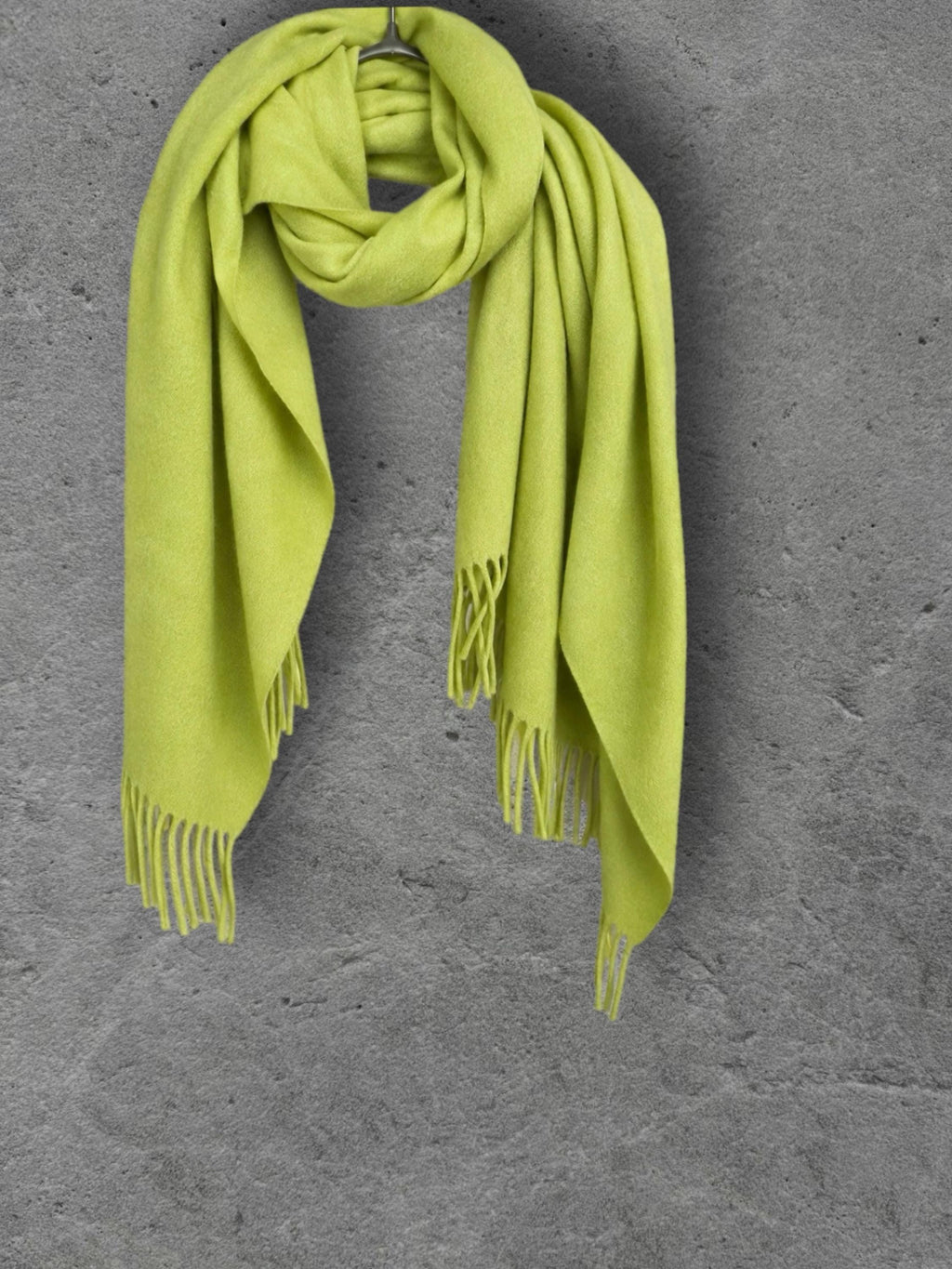 Lime Green Winter Scarf, Ultra Soft Fringed Shawl for Women, Bright Plain Warm Wrap, Cozy Gifts for Her