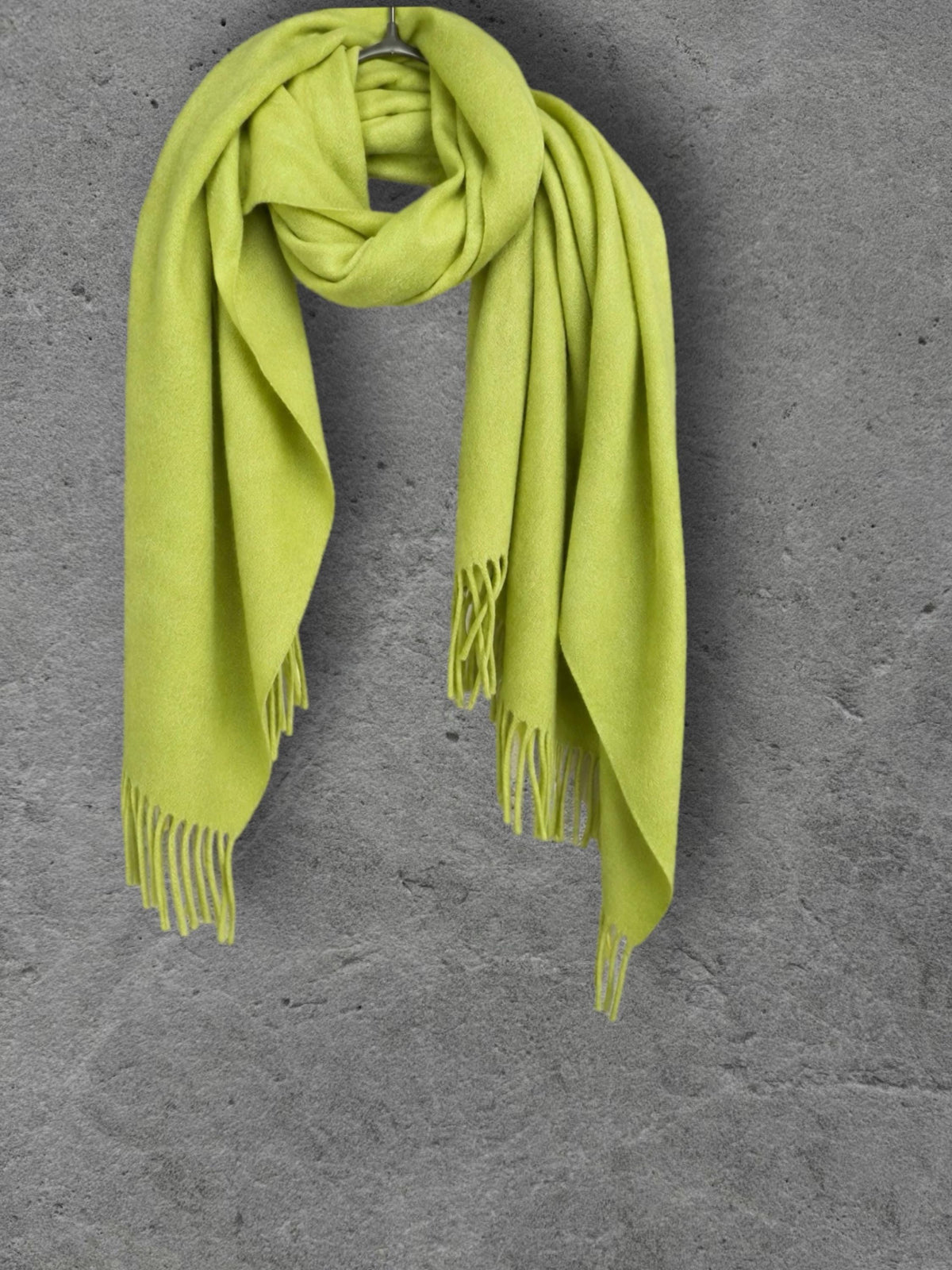 Lime Green Winter Scarf, Ultra Soft Fringed Shawl for Women, Bright Plain Warm Wrap, Cozy Gifts for Her