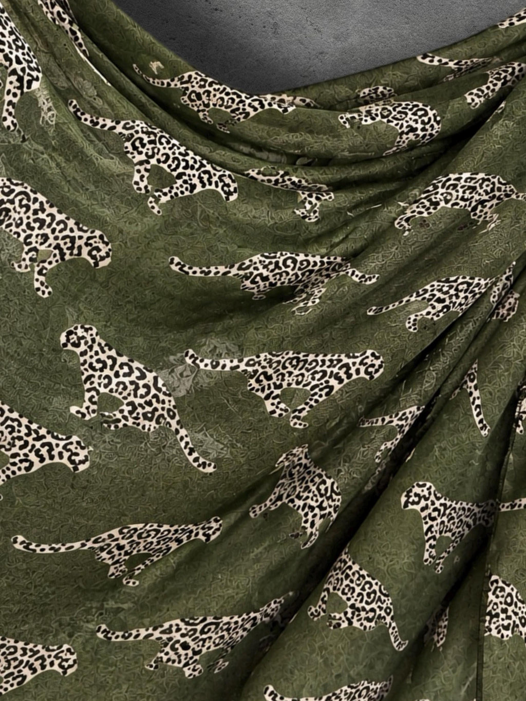 Olive Green Leopard Print Scarf, Lightweight Autumn Wrap, Animal Motif Shawl for Women, Thoughtful Gifts for Her