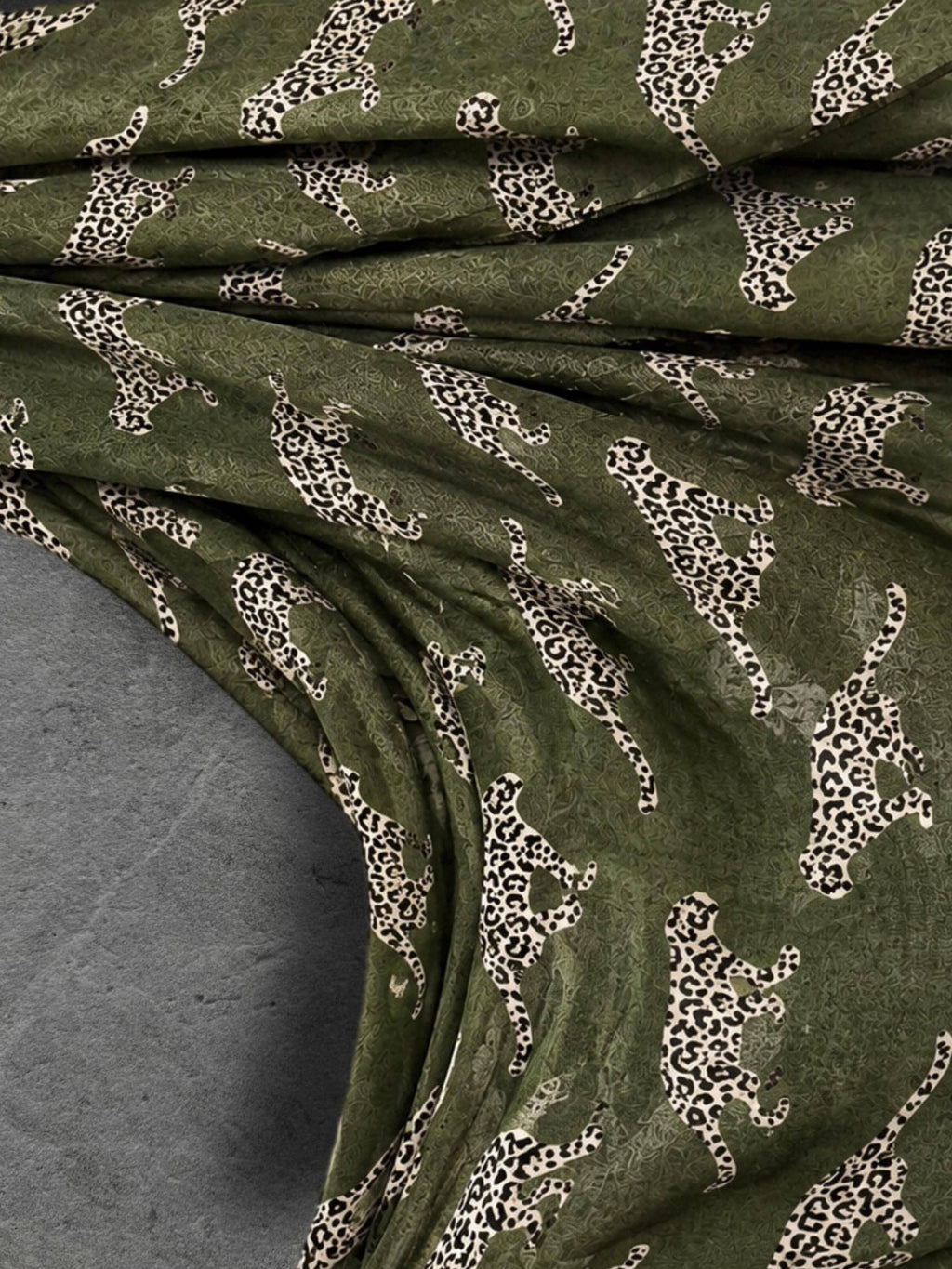 Olive Green Leopard Print Scarf, Lightweight Autumn Wrap, Animal Motif Shawl for Women, Thoughtful Gifts for Her