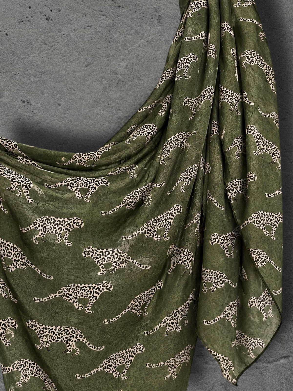 Olive Green Leopard Print Scarf, Lightweight Autumn Wrap, Animal Motif Shawl for Women, Thoughtful Gifts for Her