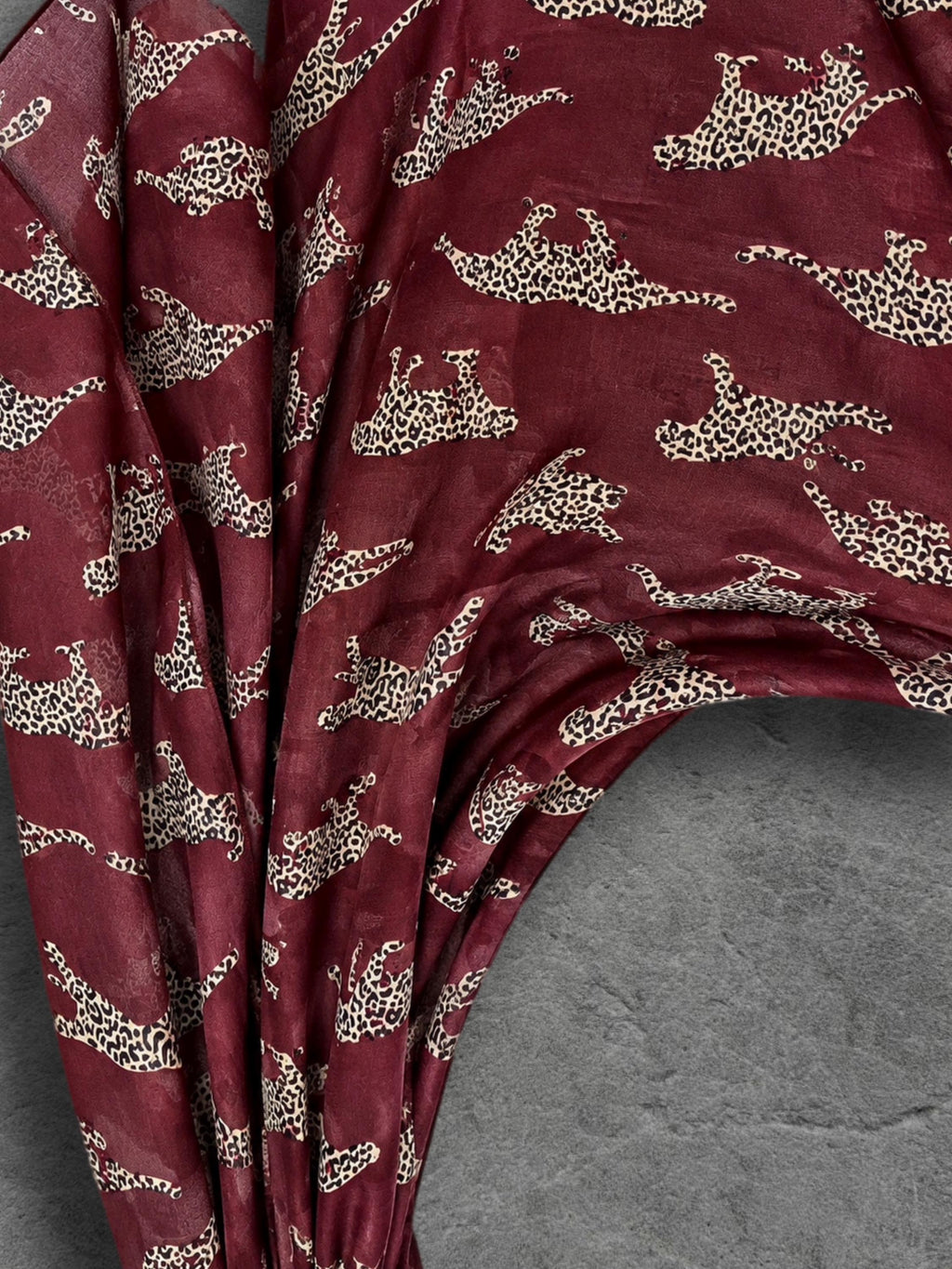 Burgundy Leopard Print Scarf, Lightweight Autumn Shawl, Wine Red Animal Motif Wrap, Ideal Gifts for Her