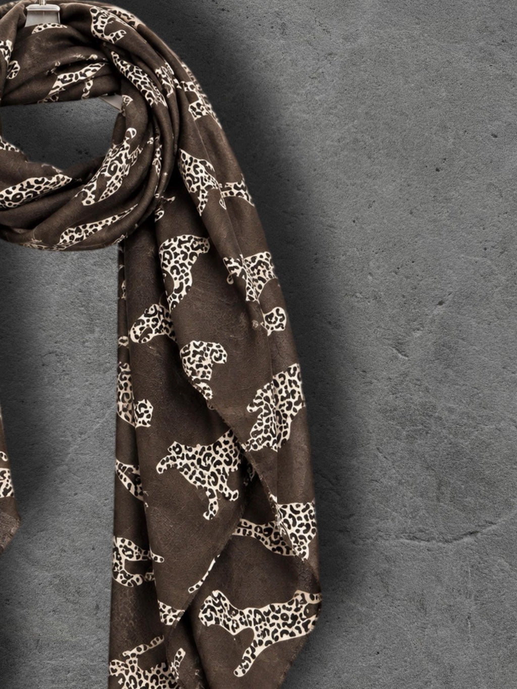 Chocolate Brown Leopard Print Scarf, Lightweight Autumn Wrap, Neutral Animal Motif Shawl, Great Gifts for Her