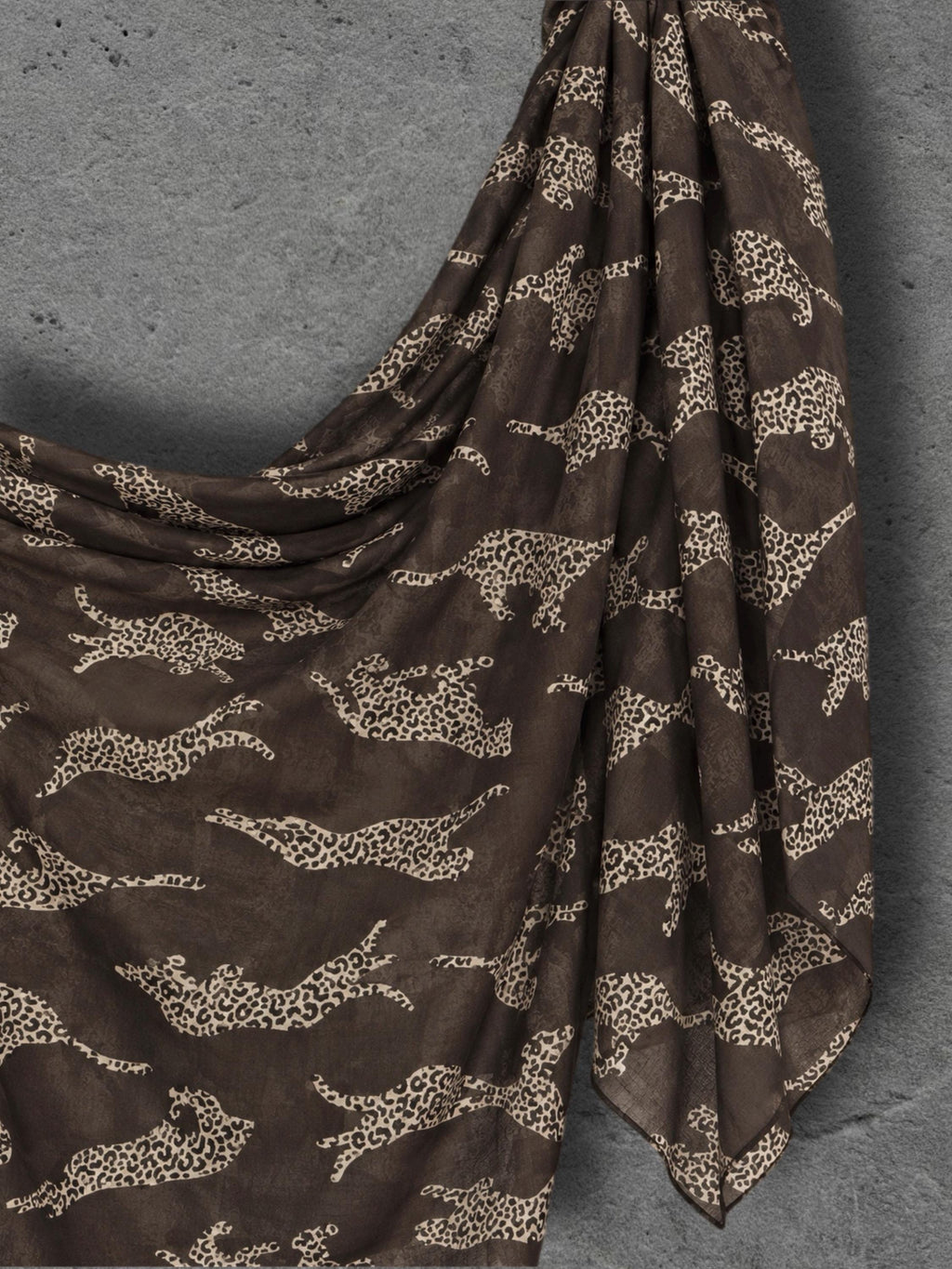 Chocolate Brown Leopard Print Scarf, Lightweight Autumn Wrap, Neutral Animal Motif Shawl, Great Gifts for Her