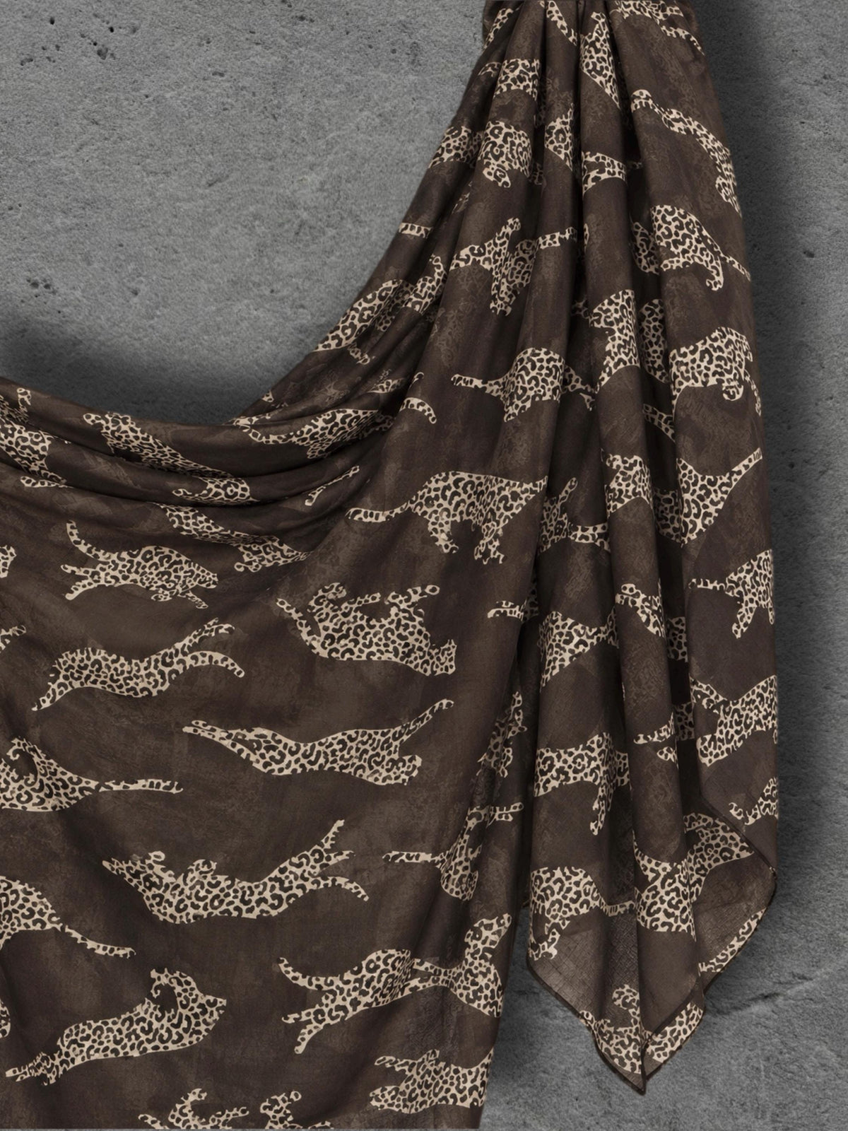 Chocolate Brown Leopard Print Scarf, Lightweight Autumn Wrap, Neutral Animal Motif Shawl, Great Gifts for Her
