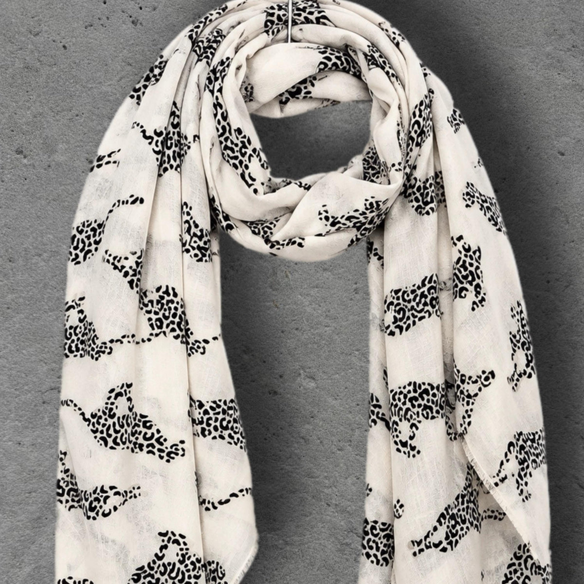 Ivory White Leopard Print Scarf, Lightweight Autumn Shawl, Animal Motif Wrap for Women, Thoughtful Gift for Her