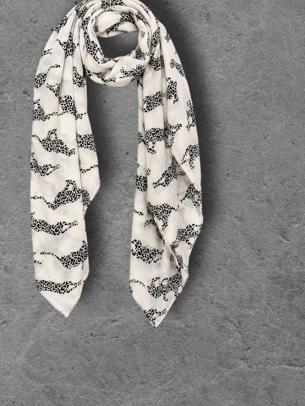 Ivory White Leopard Print Scarf, Lightweight Autumn Shawl, Animal Motif Wrap for Women, Thoughtful Gift for Her