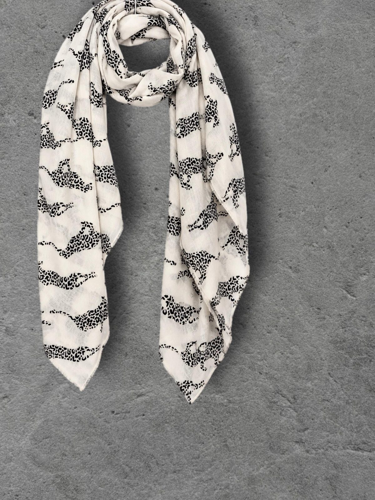 Ivory White Leopard Print Scarf, Lightweight Autumn Shawl, Animal Motif Wrap for Women, Thoughtful Gift for Her