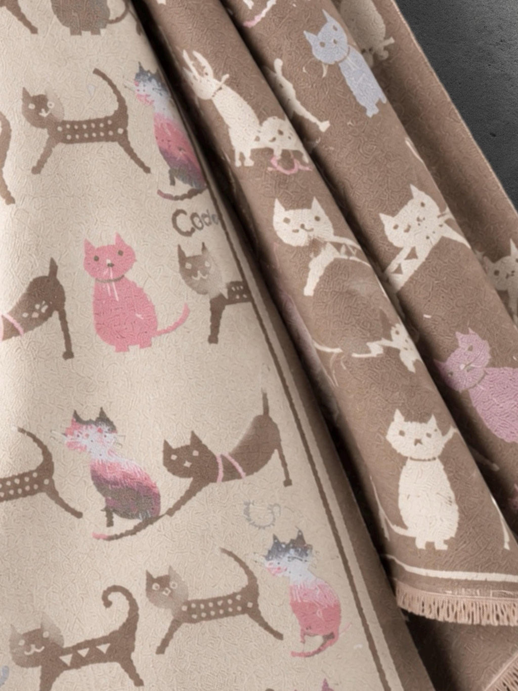 Taupe & Cream Cat Pattern Reversible Winter Scarf, Double Sided Wrap, Warm Shawl for Women, Ideal Gifts for Her