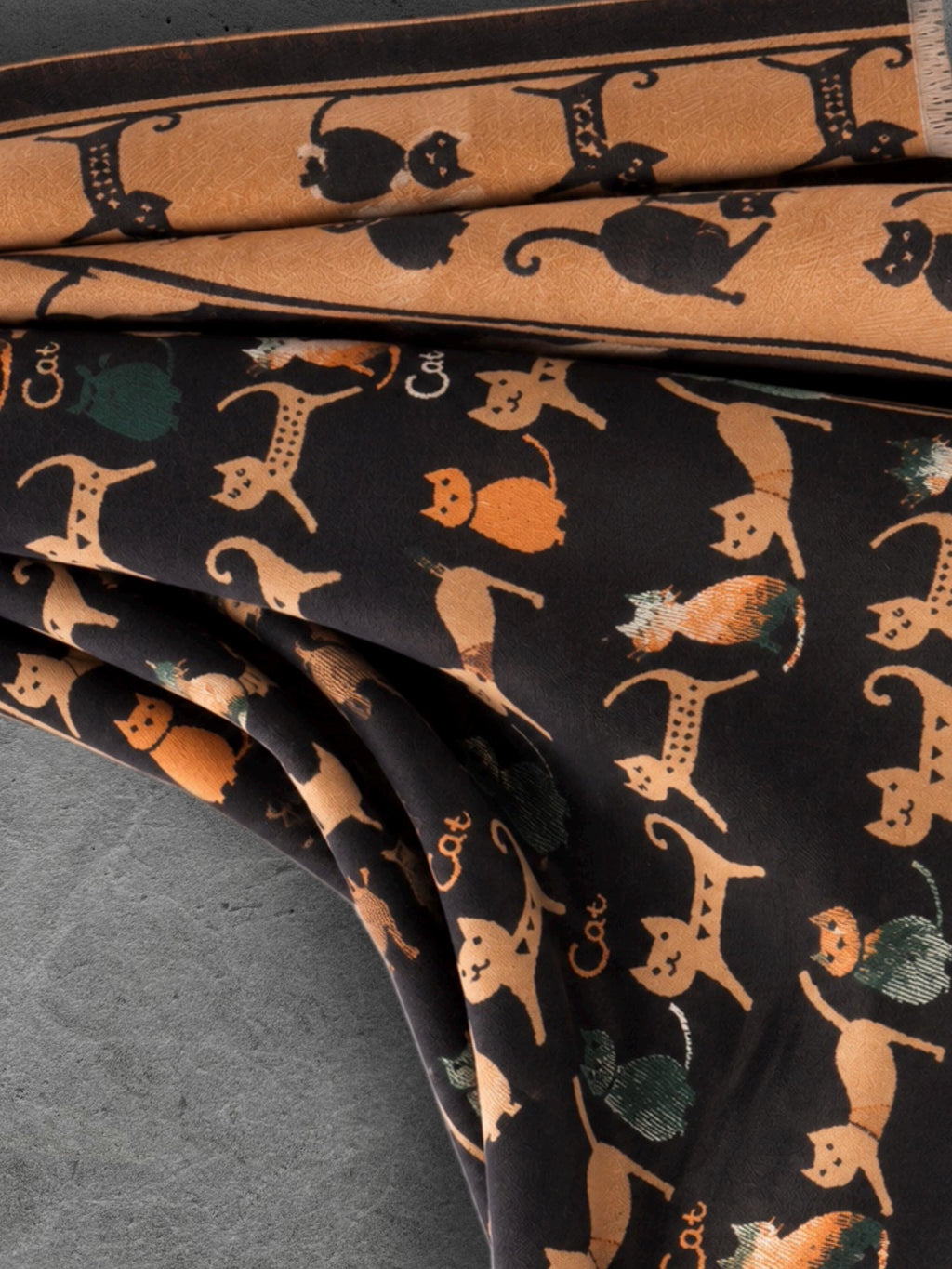 Black & Camel Brown Cats Pattern Reversible Winter Scarf, Animal Print Wrap, Ultra Soft Shawl for Women, Cozy Gifts for Her