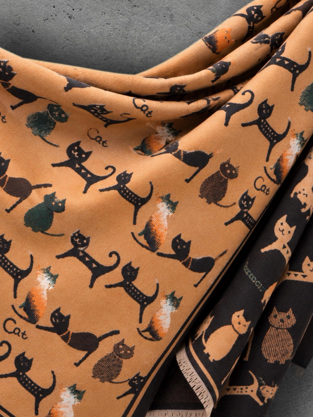 Black & Camel Brown Cats Pattern Reversible Winter Scarf, Animal Print Wrap, Ultra Soft Shawl for Women, Cozy Gifts for Her