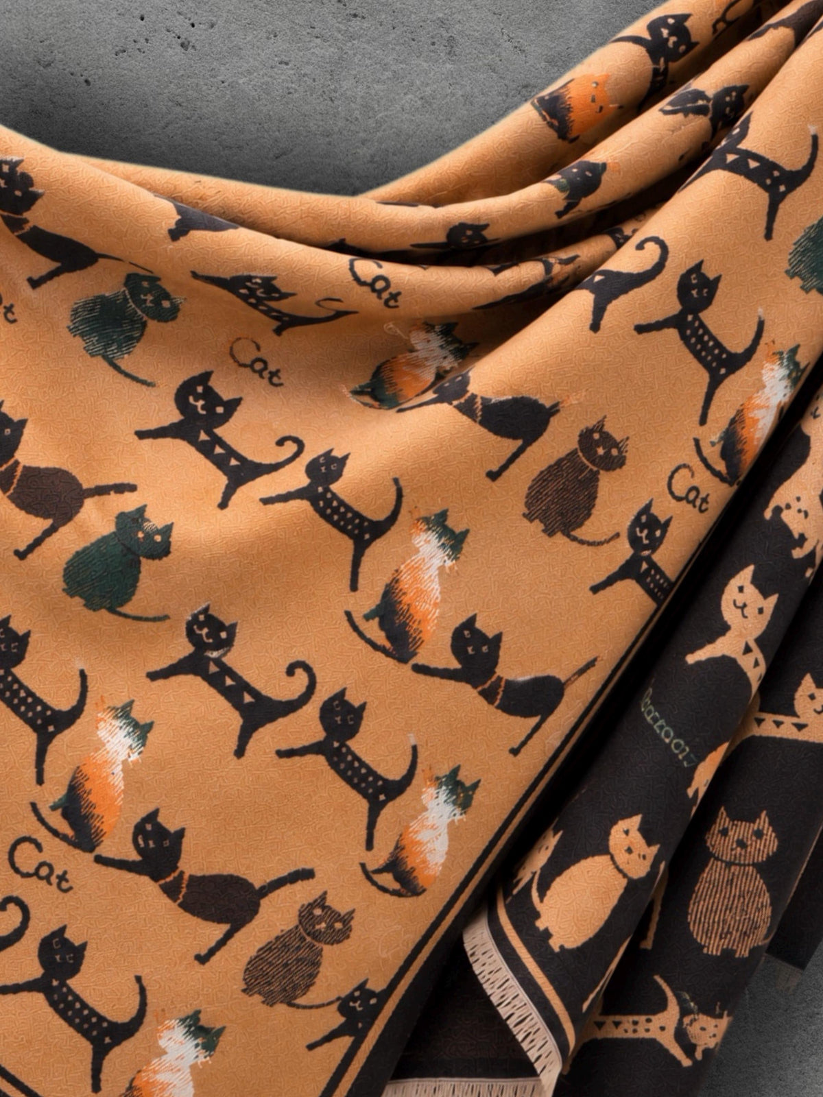 Black & Camel Brown Cats Pattern Reversible Winter Scarf, Animal Print Wrap, Ultra Soft Shawl for Women, Cozy Gifts for Her